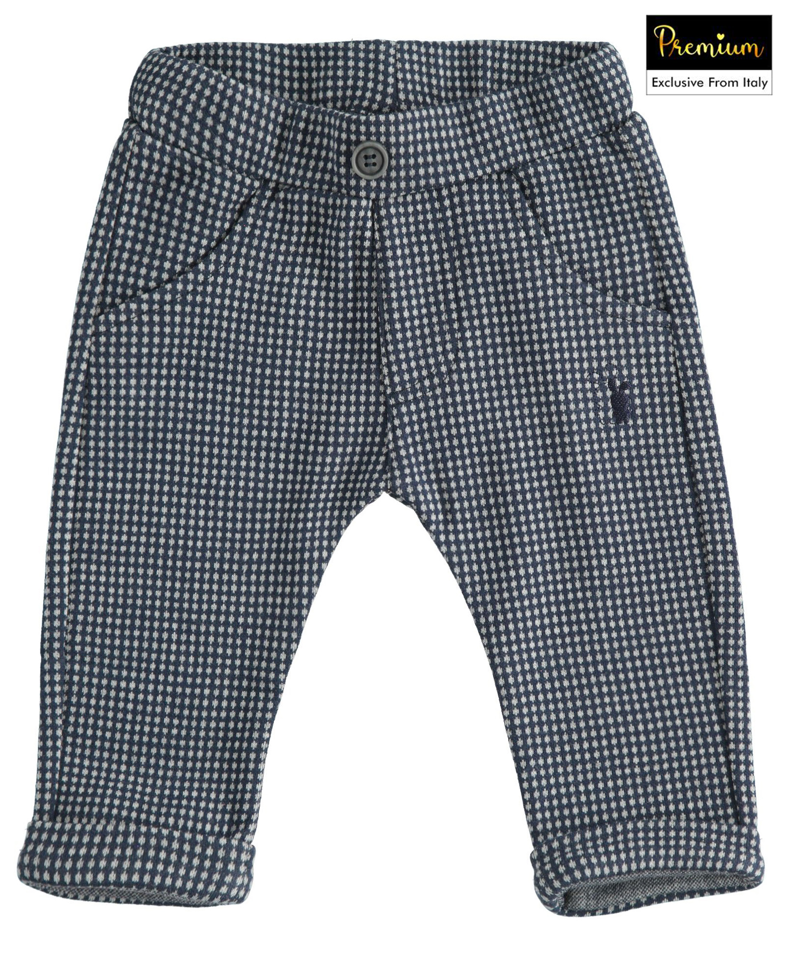 iDO Italy Jacquard Full Length Elasticated Trouser Checked - Navy Blue-picture-12