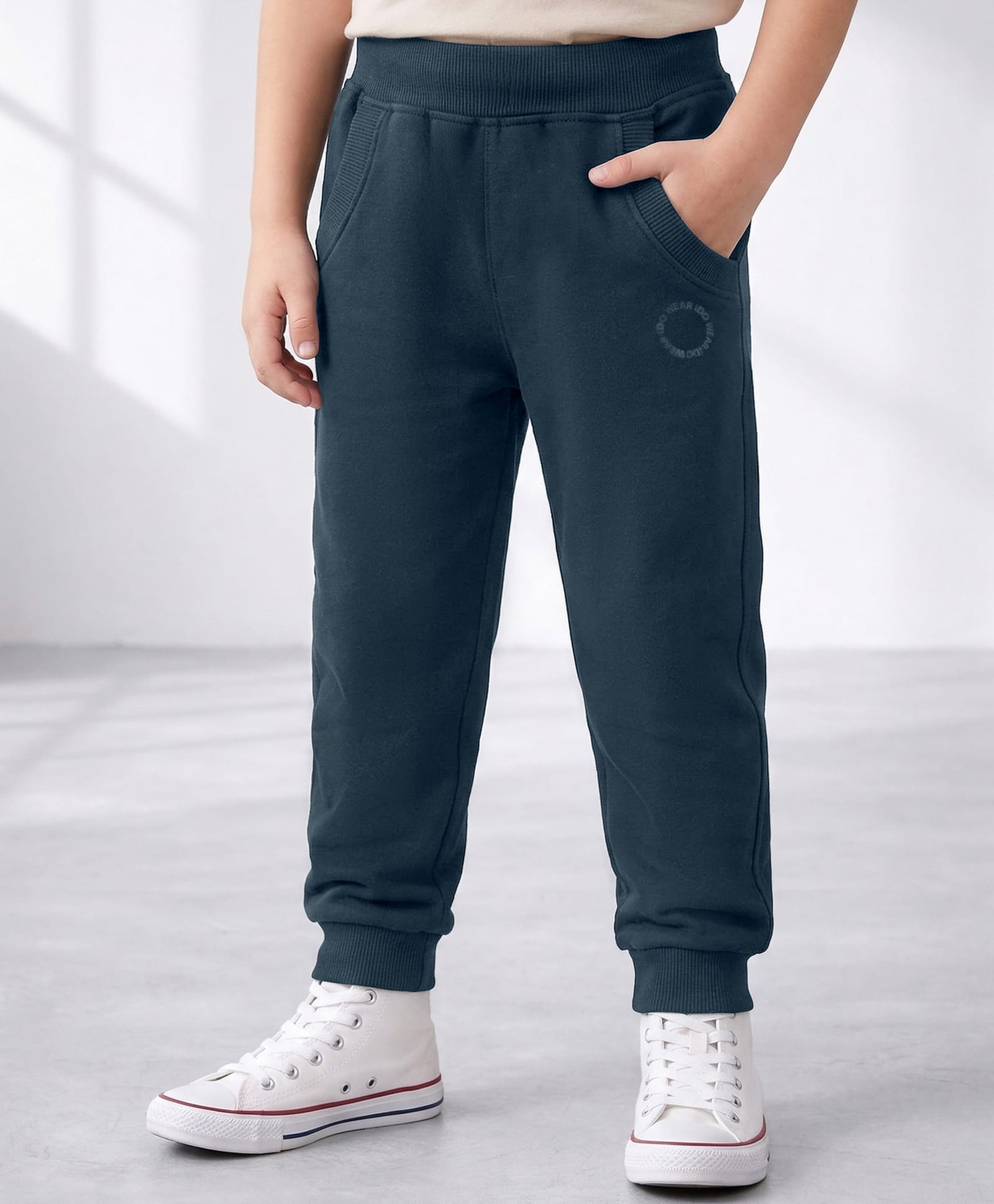 iDO Italy Jacquard Elasticated Jogger Pant Solid Color - Navy Blue-picture-14