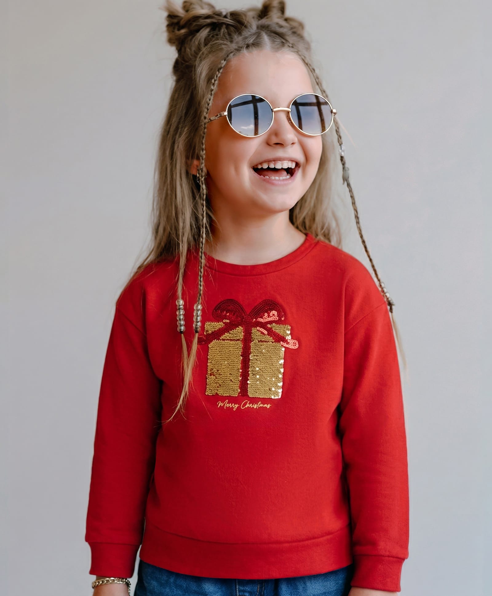 iDO Italy Cotton Full Sleeves Sweatshirt Gift Box Sequins - Red-picture-3