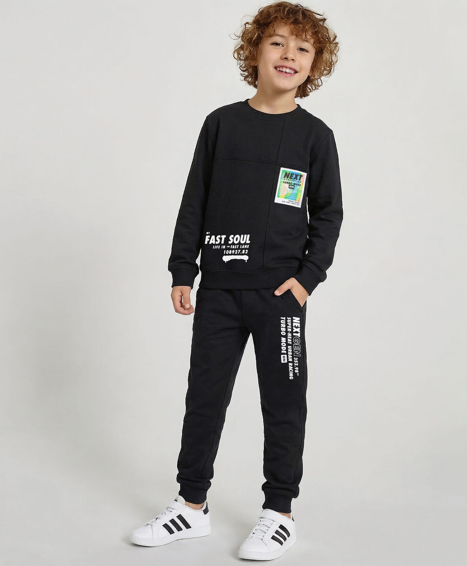 iDO Italy Fleece Full Sleeves Winter Wear Suit Text Print - Black-picture-14