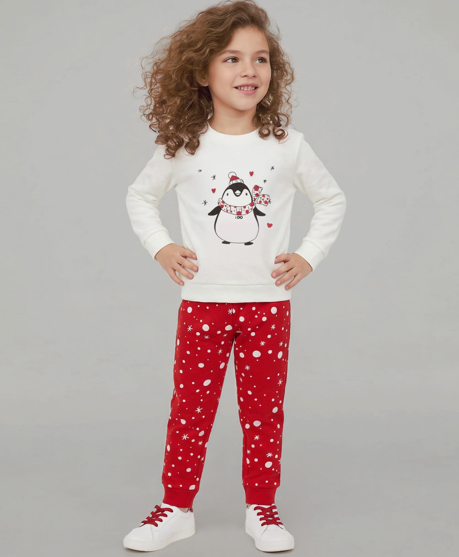 iDO Italy Interlock Full Sleeves Top and Bottomwear Penguin Print - Cream-picture-24