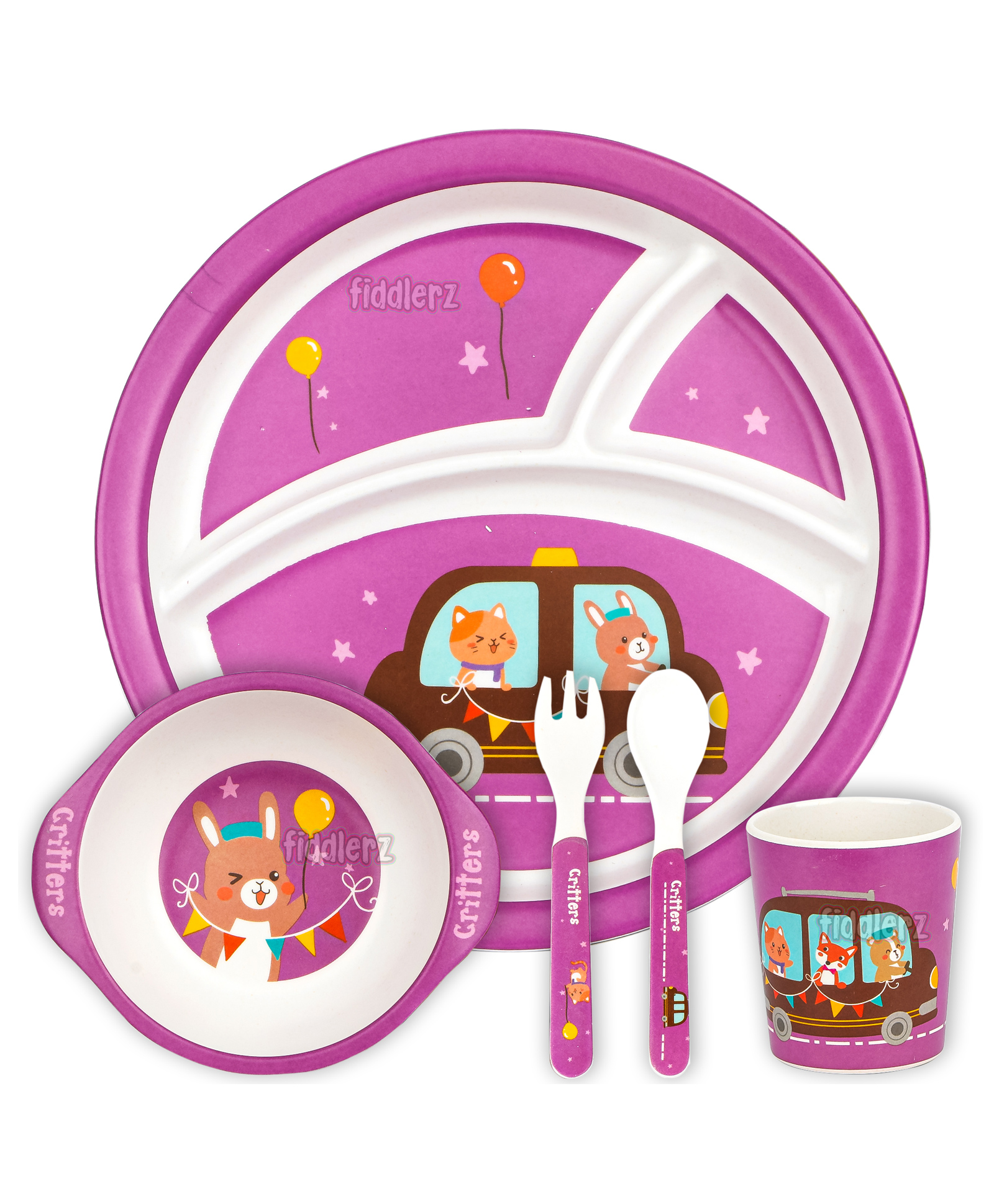 Fiddlerz Bamboo Baby Tableware Dinning Set Pack of 5 - Purple-image-39
