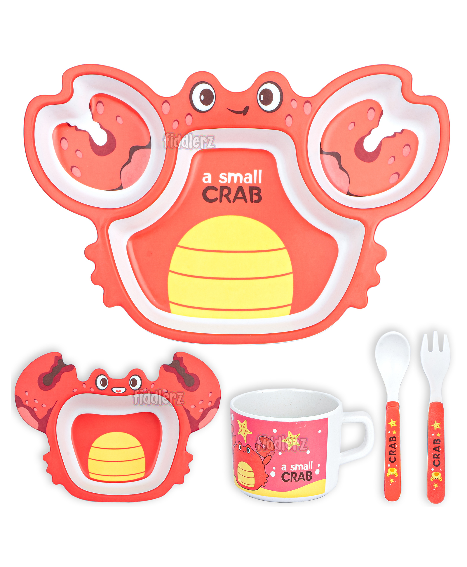 Fiddlerz Bamboo Baby Tableware Dinning Set Crab Design Pack of 5 - Multicolor-image-40