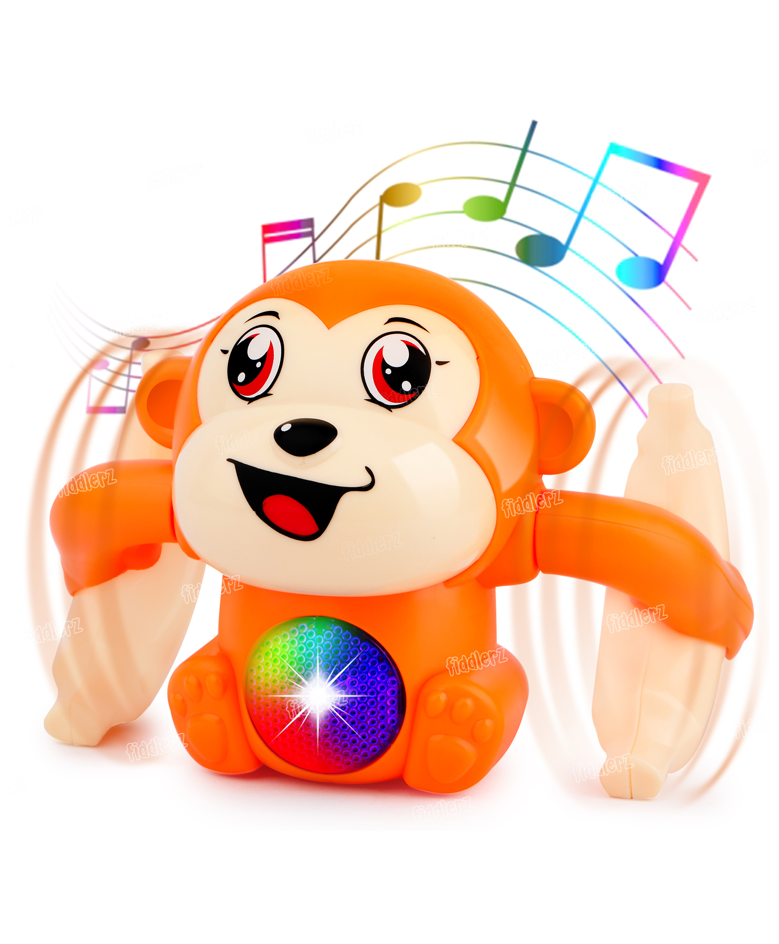 Fiddlerz Battery Operated Tumbling Monkey Electric Musical Toy With Voice Control Sensor Light Music And Banana Rotating Arm Sound (Color May Vary)-image-5