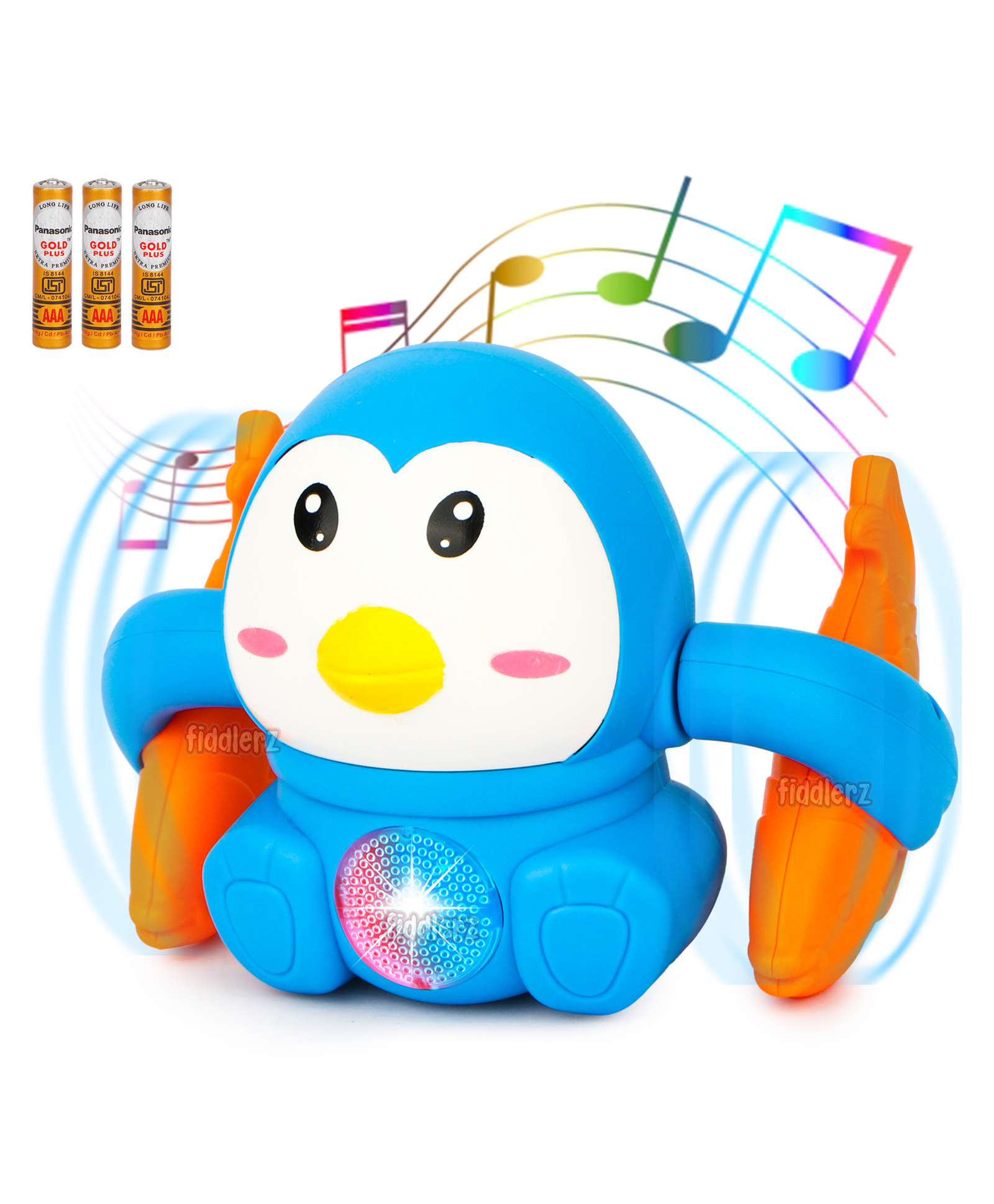Fiddlerz Battery Operated Tumbling Penguin Musical Toy With Voice Control Sensor Light Music Fish Rotating Arm Sound (Color May Vary)-image-4