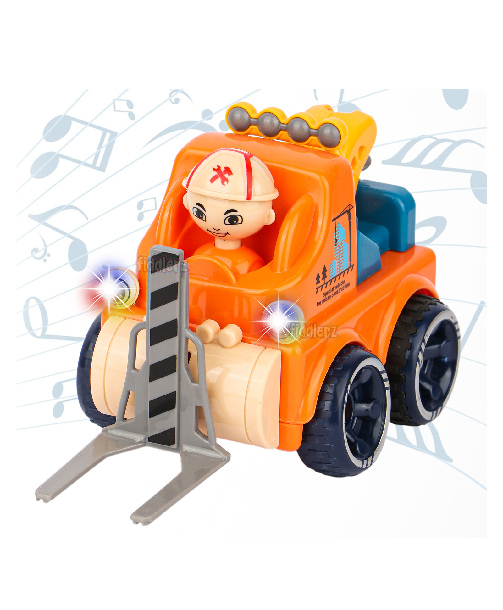 Fiddlerz Construction Toy Truck Unbreakable Friction Powered Toys With Sound and Light Toys For Babies Push and Go Toys For Kids Crane Truck - Orange-image-5
