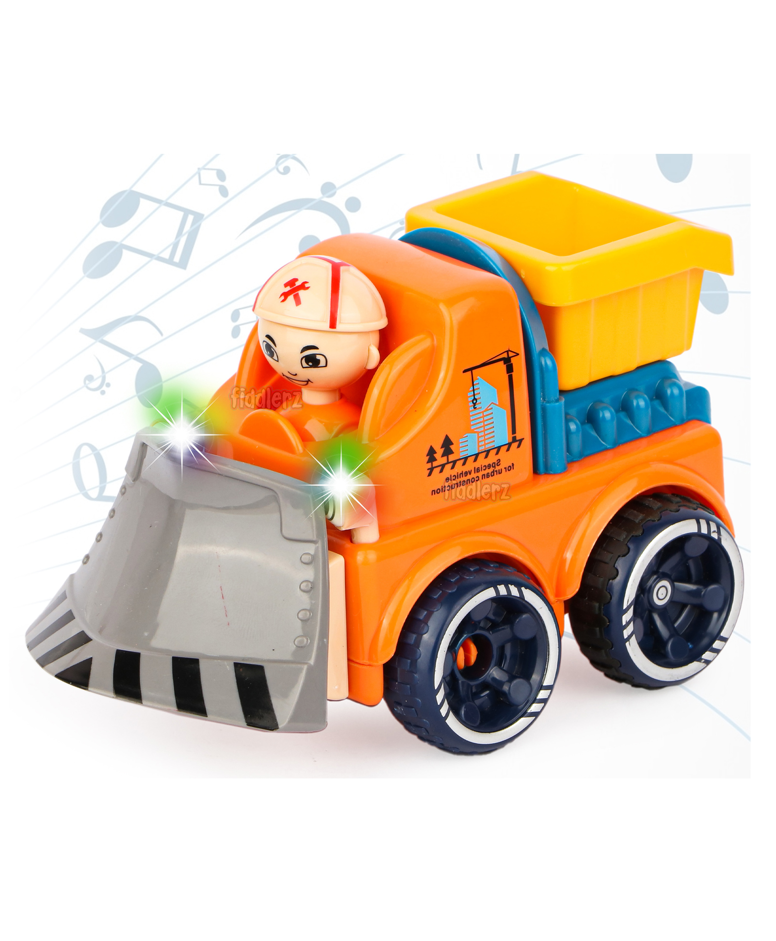 Fiddlerz Unbreakable Construction Toy Truck Friction Powered Toys With Sound and Light Toys For Babies Push and Go Toys For Kids Loading Truck - Orange-image-11