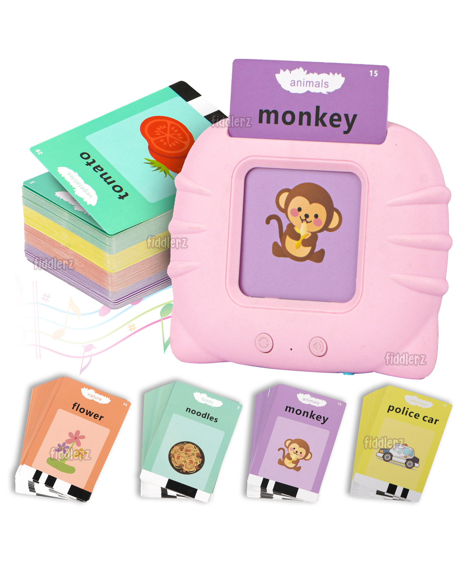 Fiddlerz Words Flash Cards for Kids Preschool Electronic Reading Early Talking English Flashcards Toy for Kids Baby Toddler Gifts (112 Card ) Electronic Device - Pink-image-44