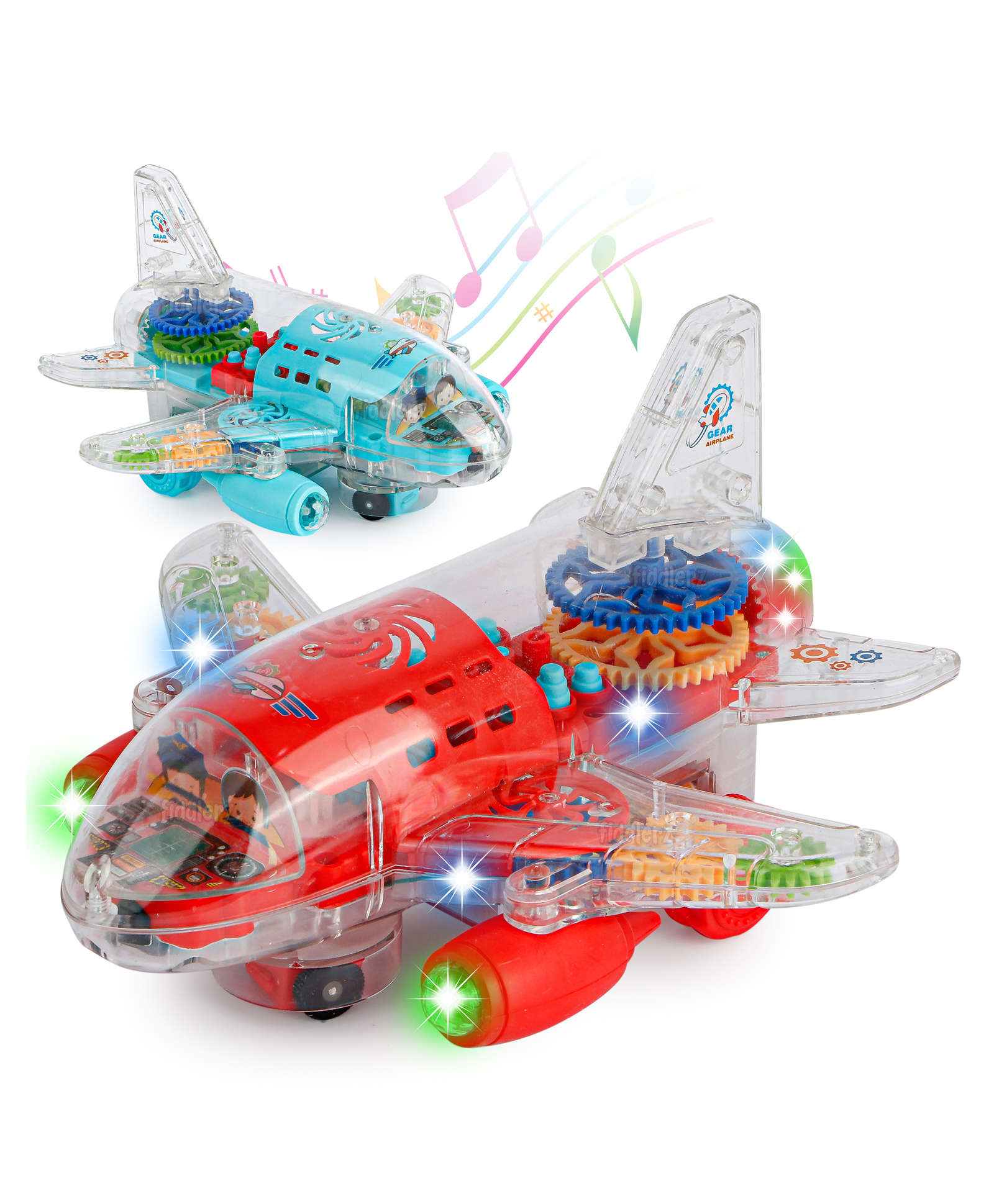 Fiddlerz Musical Toy Battery Operated Transparent Gear Plane Electric Toys with Bump & Go Action for Kids 3D Lights & Sound Toys - Colour May Vary-picture-14