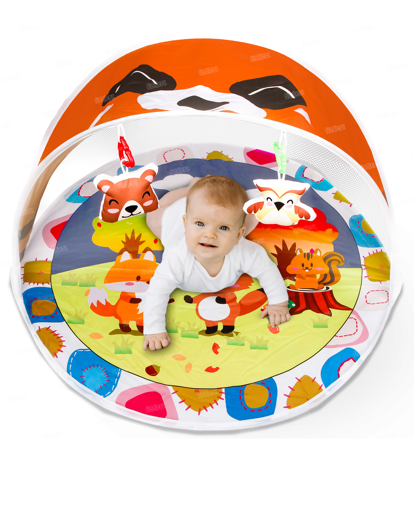 Fiddlerz Baby Play Mat Activity Centre My First Gym Foldable Laying Mat with Hanging Rattles Toys Washable - Orange-image-29