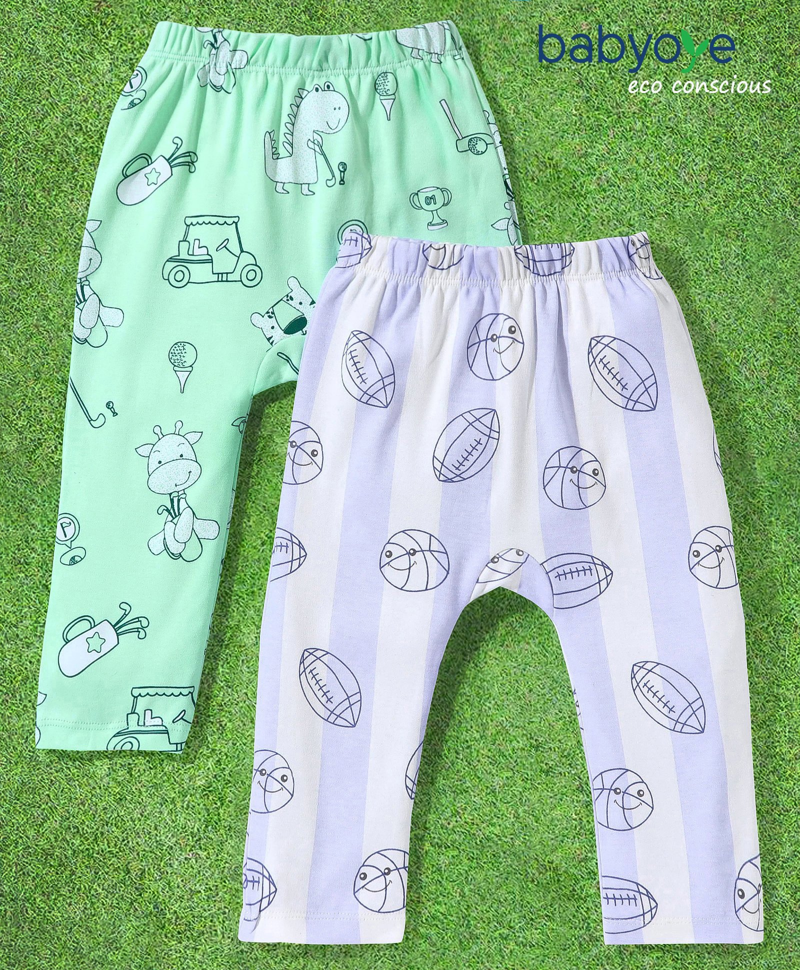 Babyoye 100% Cotton With Eco Jiva Finish Full Length Diaper Leggings Pack of 2- Purple & Green-image-32