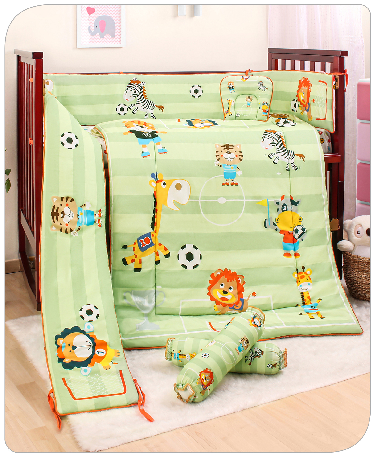 Babyhug Crib Bedding Set Soccer Print - Green-image-42