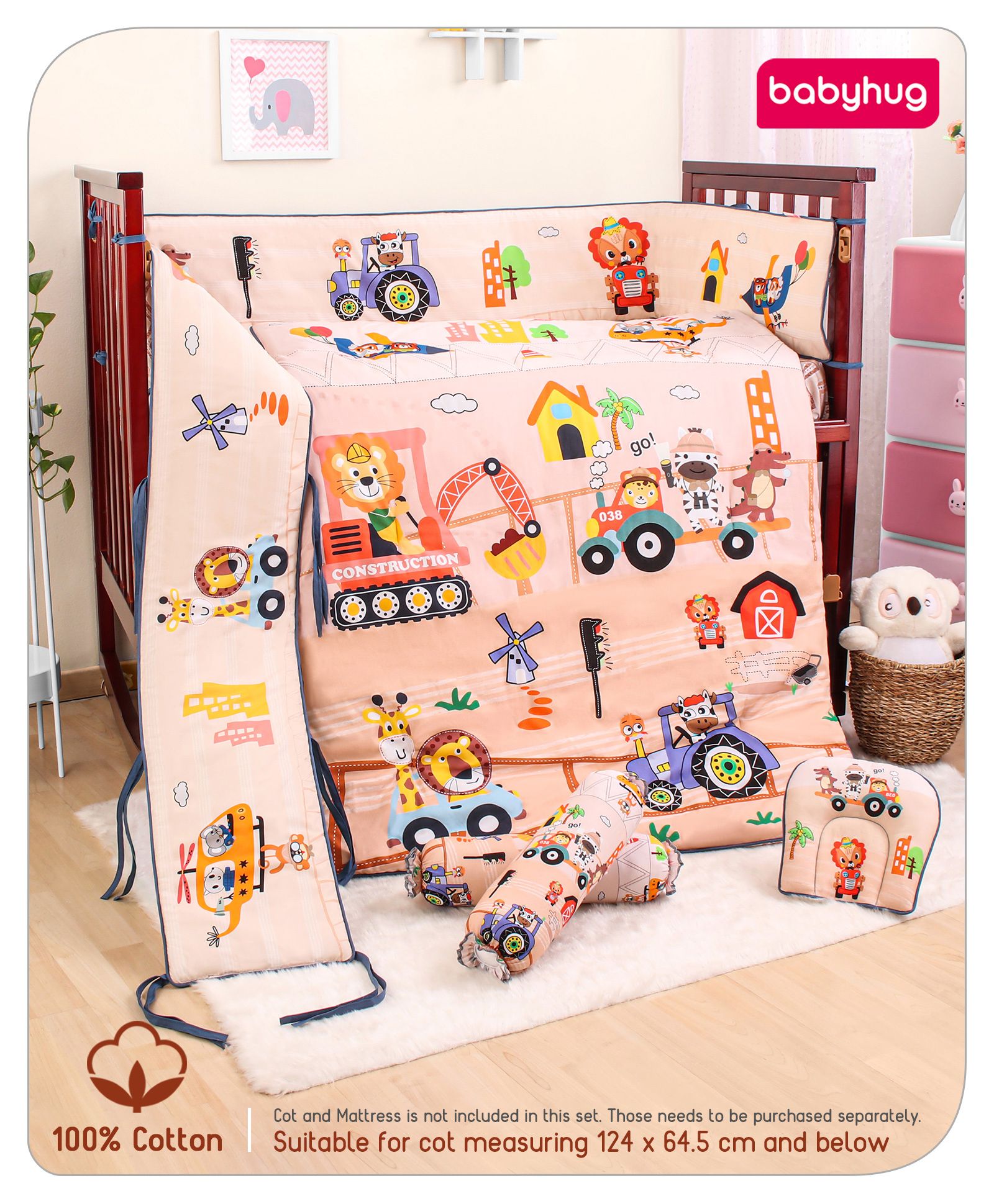 Babyhug Cotton Crib Bedding Set Animal Print -Multicolor-picture-37