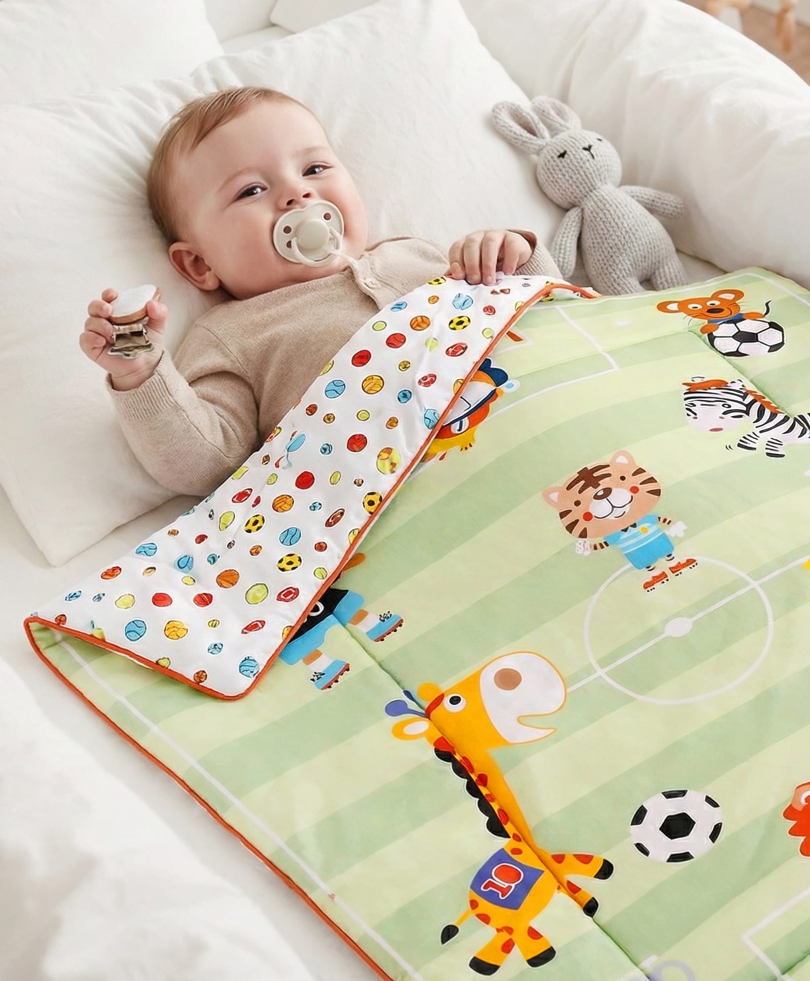Babyhug Cotton Quilt Soccer Print - Green-image-3