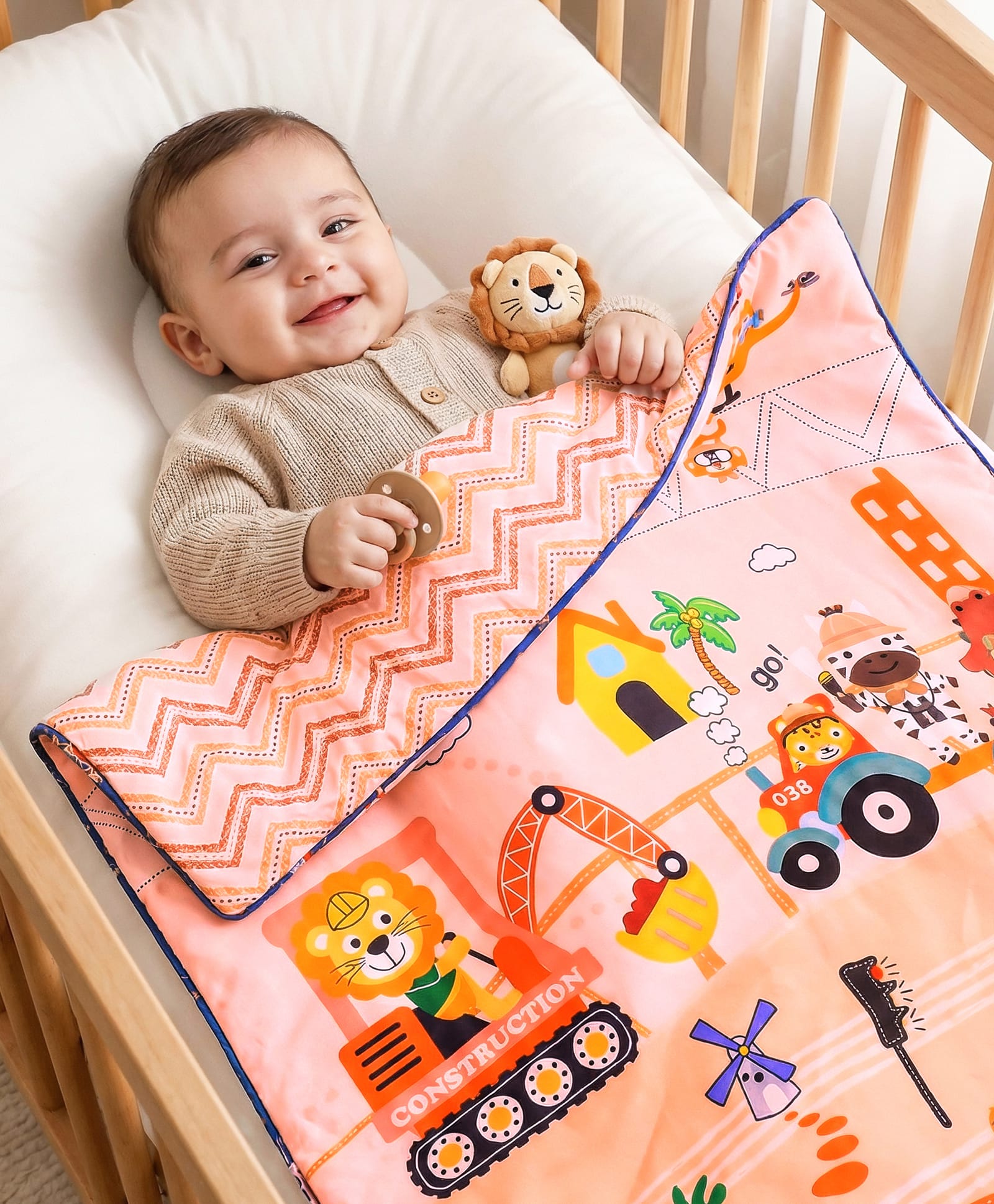 Babyhug 100% Cotton Quilt Vehicle Print - Beige-picture-10