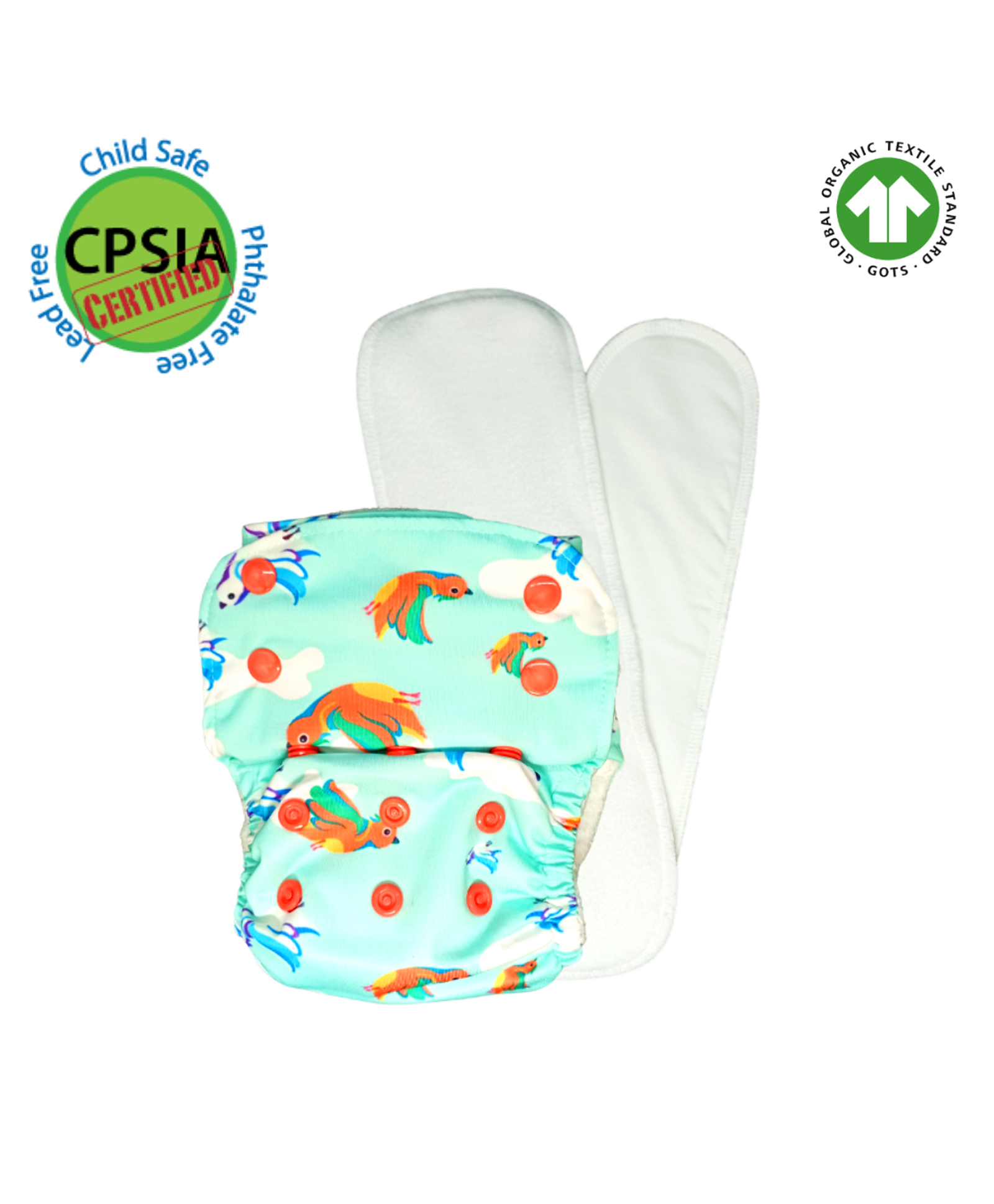 Kindermum Birdie Nano AIO Cloth Diaper with2 organic cloth inserts- Green-picture-27