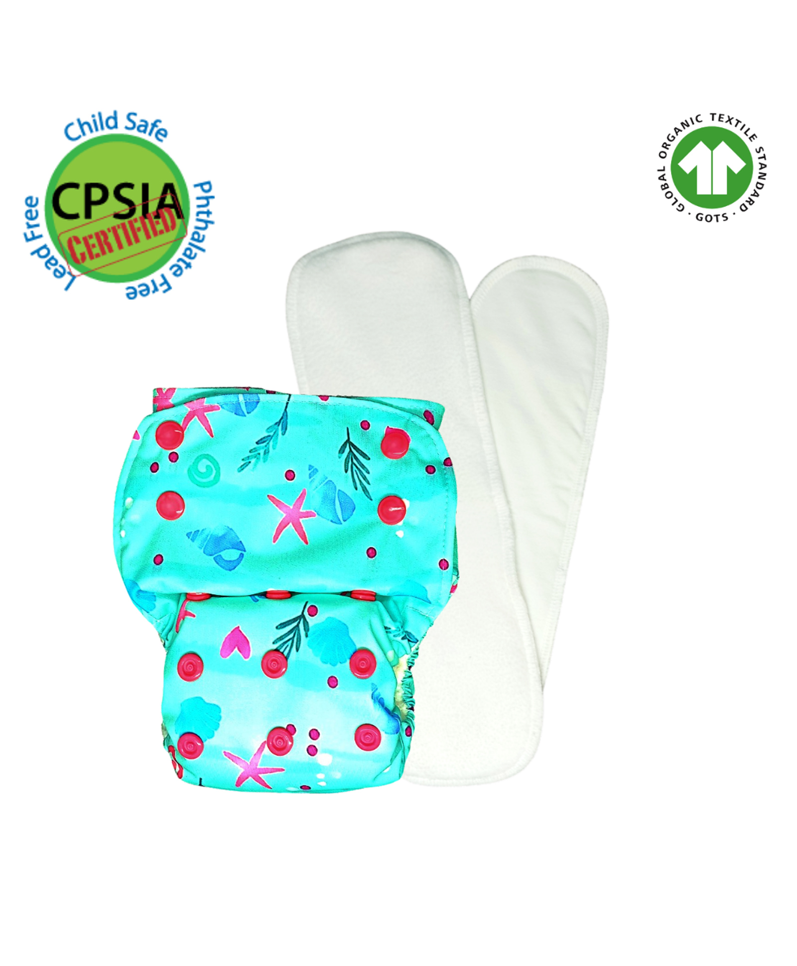 Kindermum SeaShore Nano AIO Cloth Diaper with 2 organic cloth insert- Multicolor-picture-26