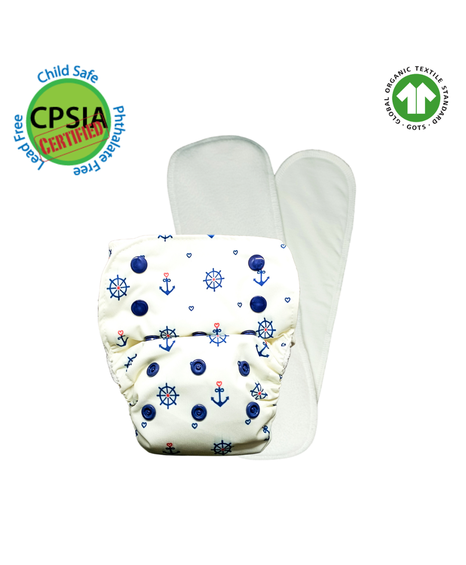 Kindermum Anchor Nano Aio Cloth Diaper With 2 Organic Cloth Inserts - White-picture-25