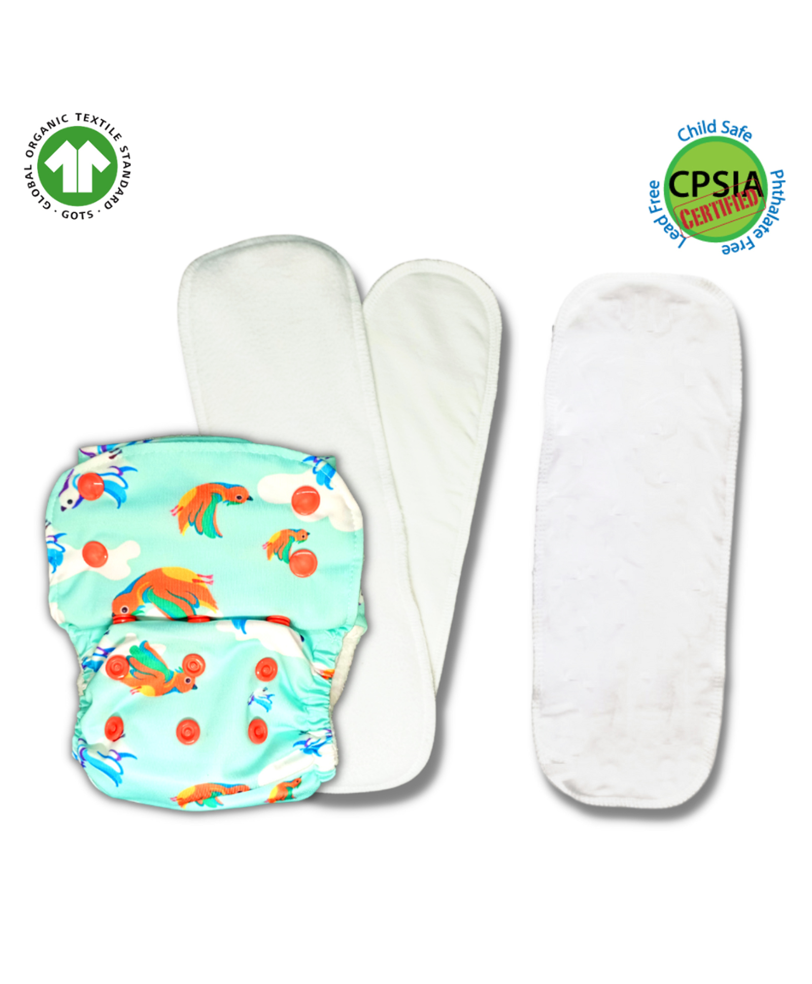 Kindermum Birdie Nano Pro Aio Cloth Diaper With 2 Organic Inserts and Power Booster - Multicolour-picture-16