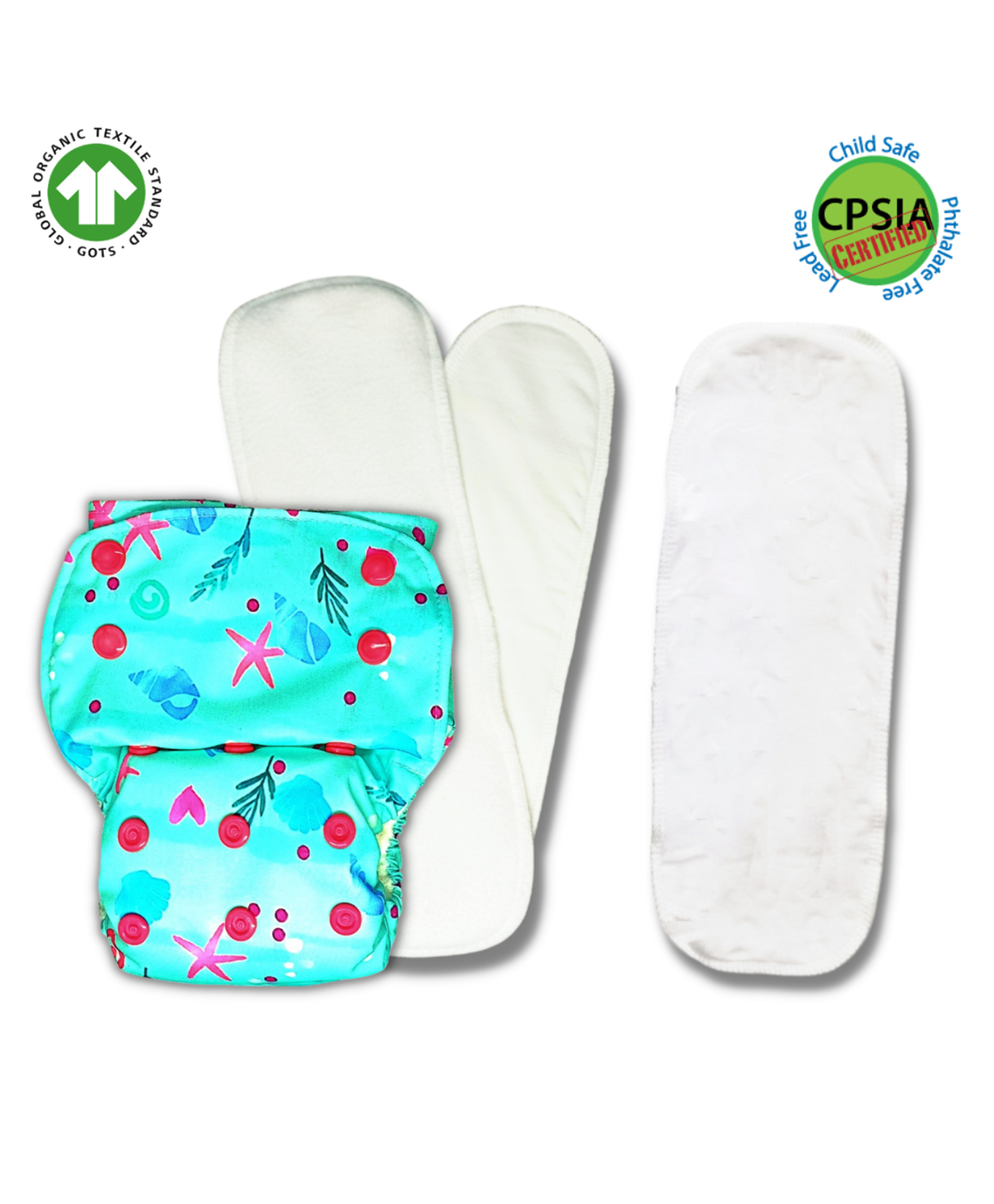 Kindermum Sea Shore Nano Pro Aio Cloth Diaper With 2 Organic Inserts And Power Booster- Multicolour-image-17