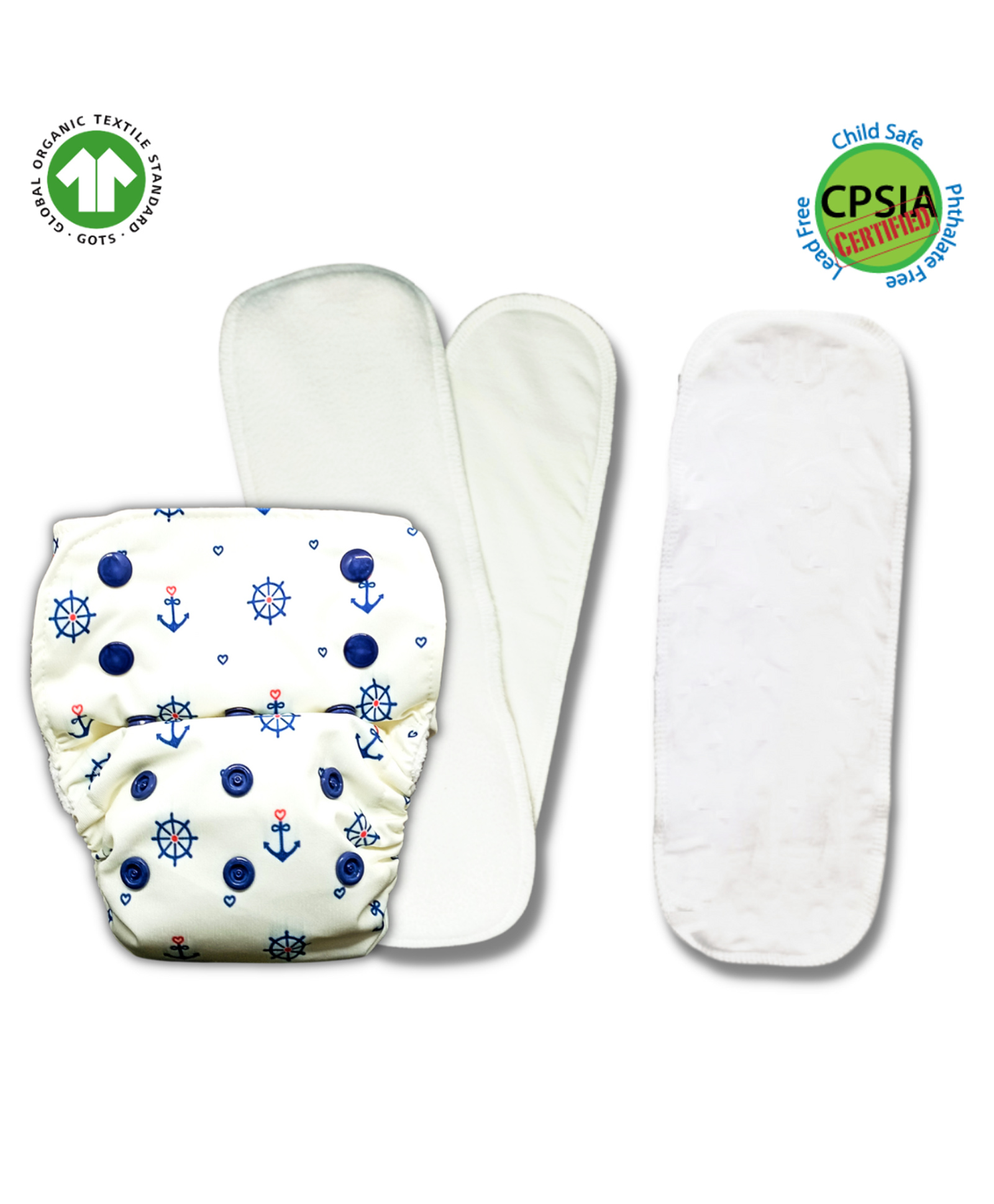 Kindermum Anchor Nano Pro Aio Cloth Diaper With 2 Organic Inserts and Power Booster - White-picture-21