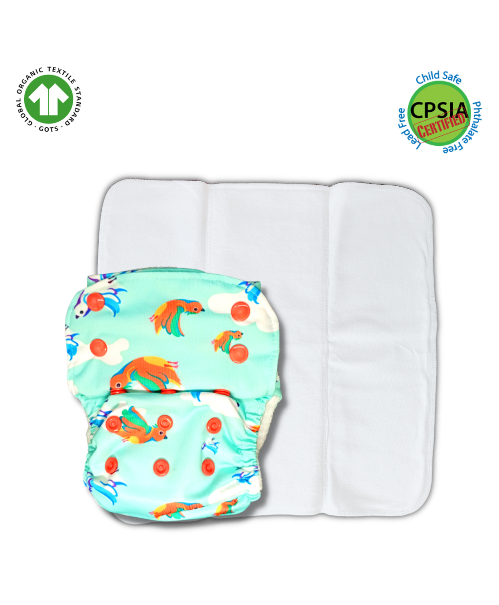 Kindermum Birdie Lite With Quick Dry Organic Cotton Insert - Multicolour-picture-15