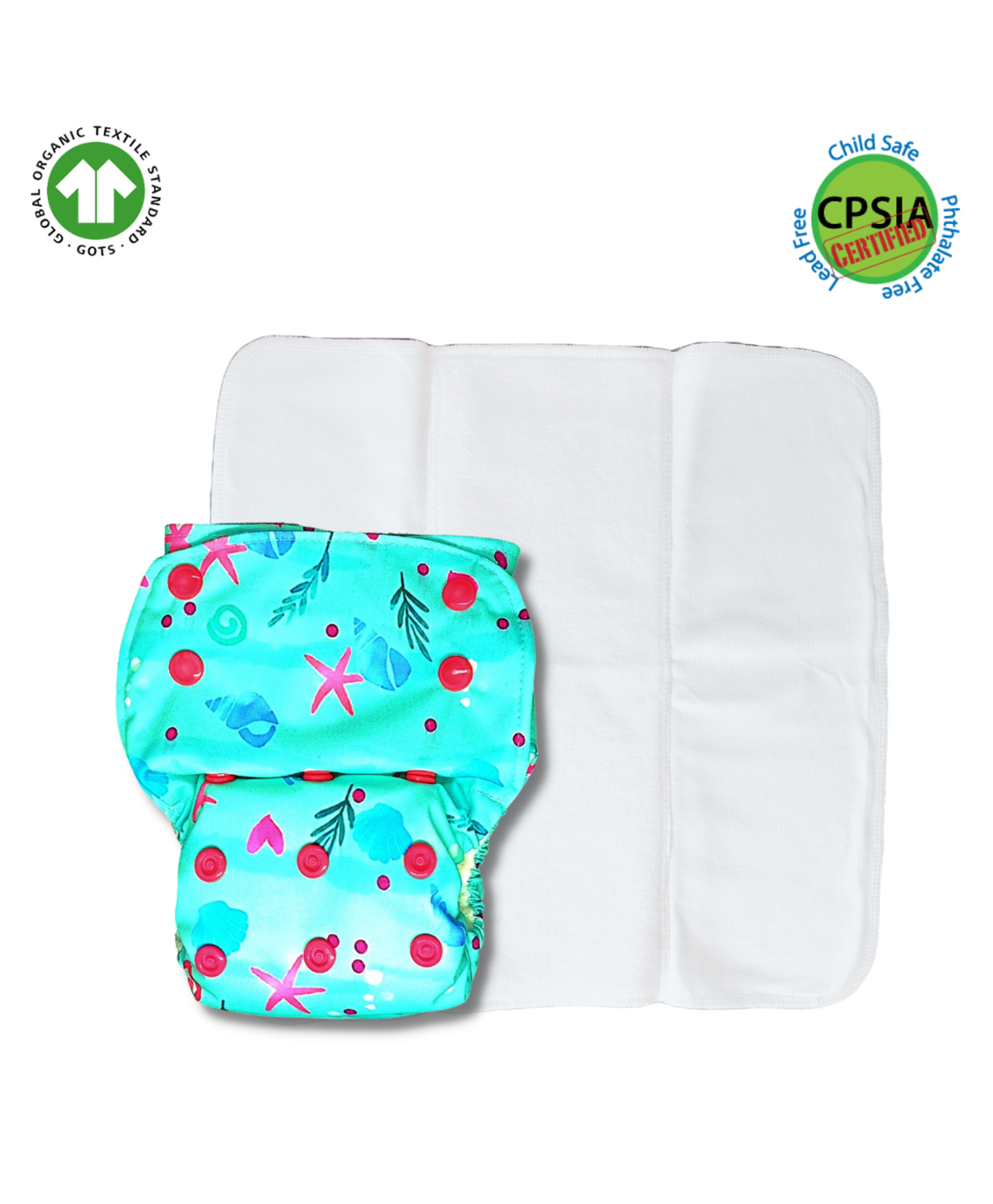 Kindermum Sea Shore Lite Cloth Diaper With Quick Dry Organic Cotton Insert - Multicolour-image-18