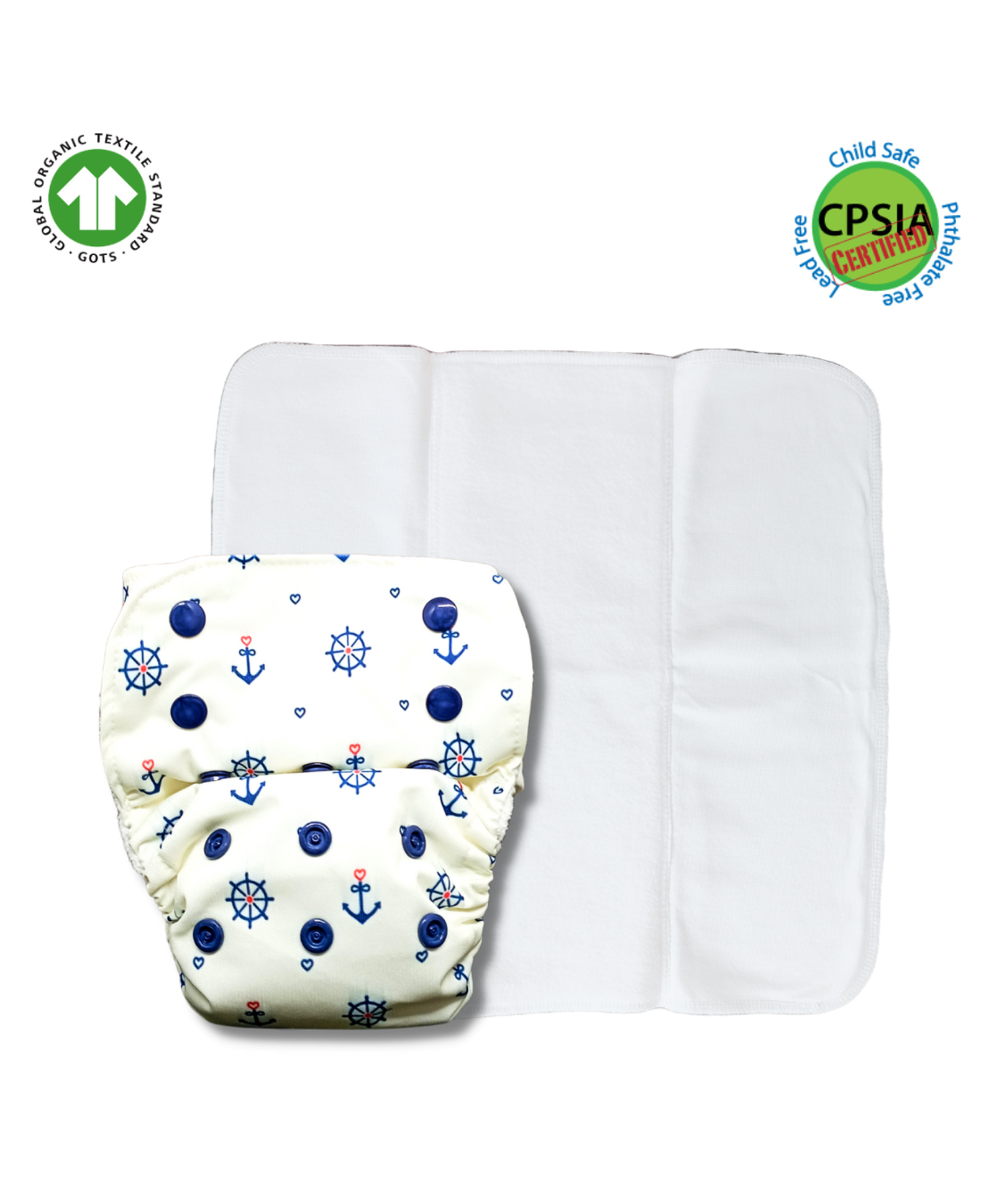 Kindermum Anchor Lite Cloth Diaper With Quick Dry Organic Cotton Insert - White-picture-13