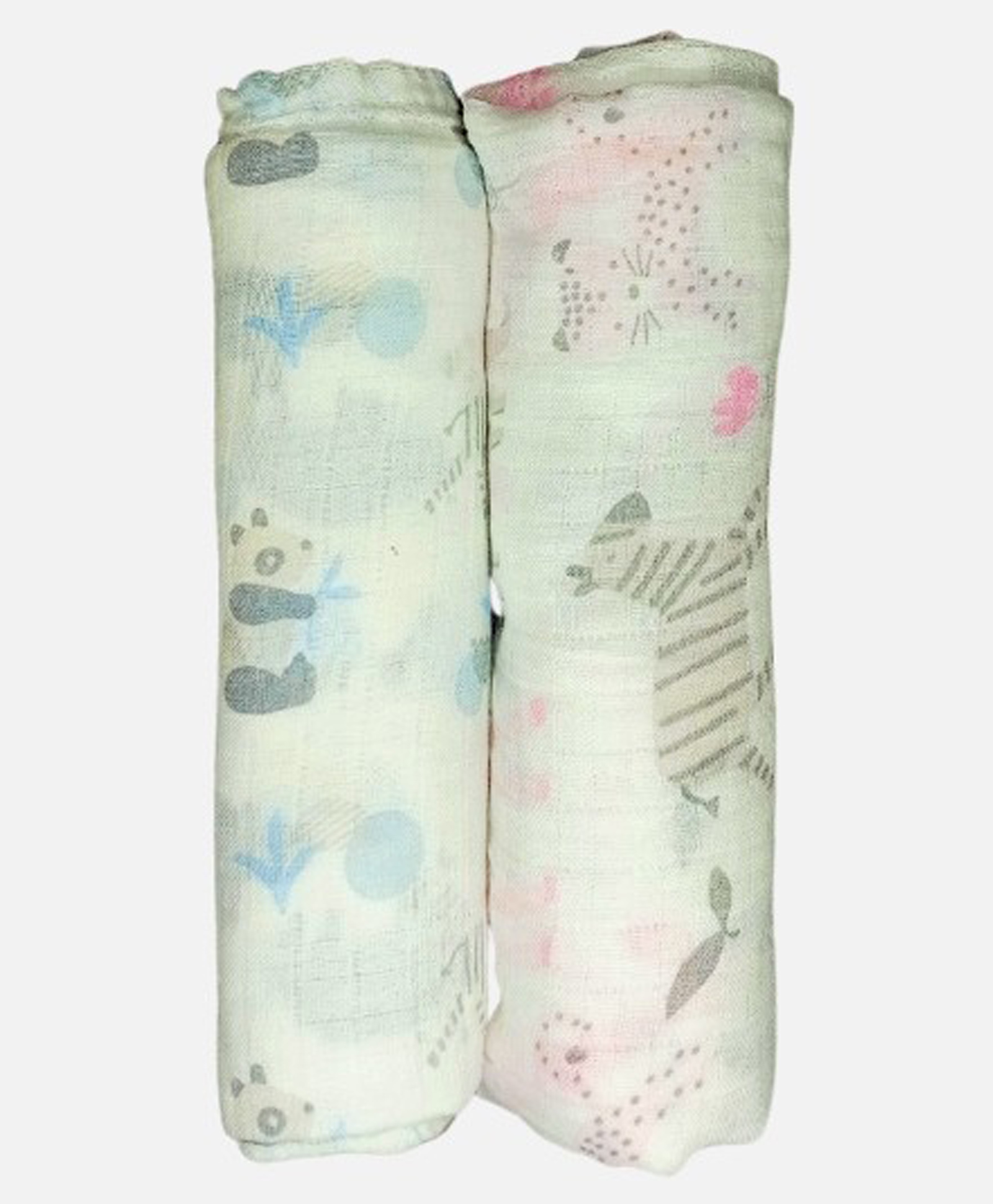 Kindermum Organic Cotton Muslin Swaddle Set of 2 - Jungle safari And Tiny Animals - White-picture-25