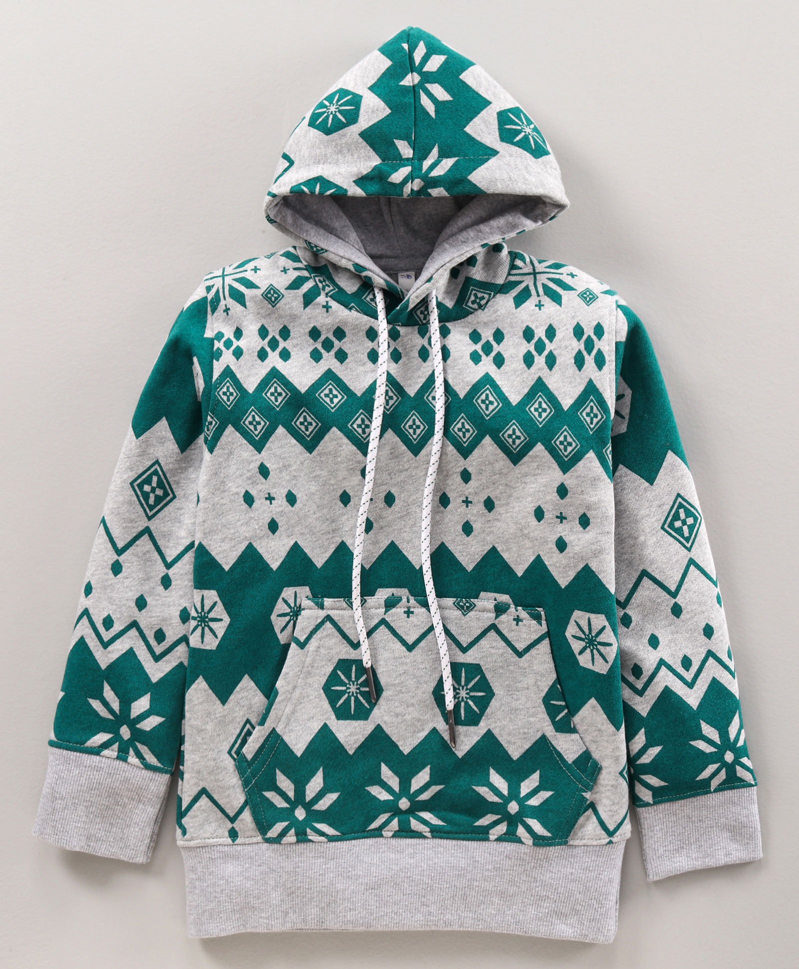 Earth Conscious Full Sleeves All Over Aztec Design Printed Hooded Fleece Sweatshirt - Green-picture-18