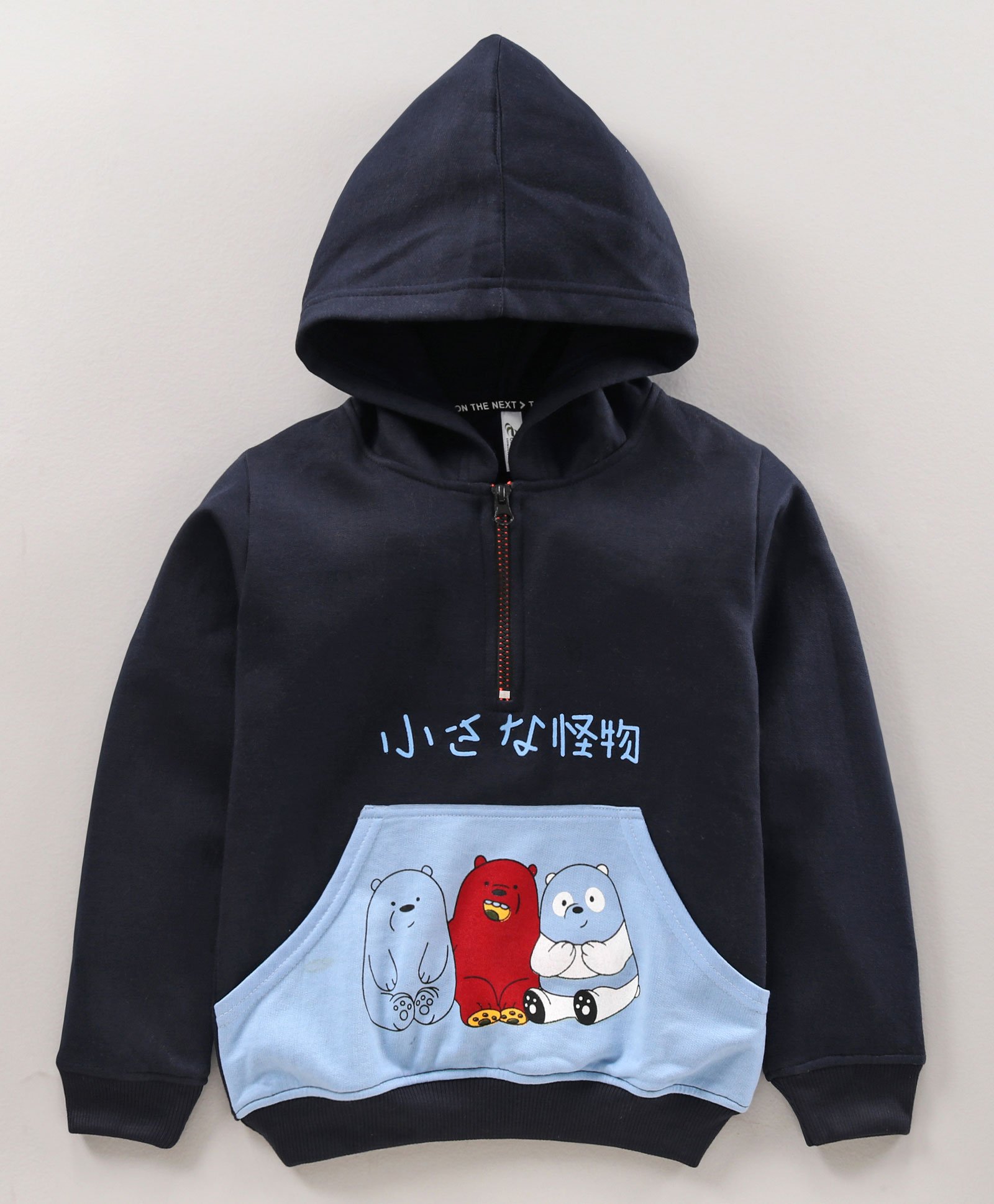 Earth Conscious Fleece Full Sleeves Bears Trio Printed Hooded Sweatshirt - Black Blue-image-26
