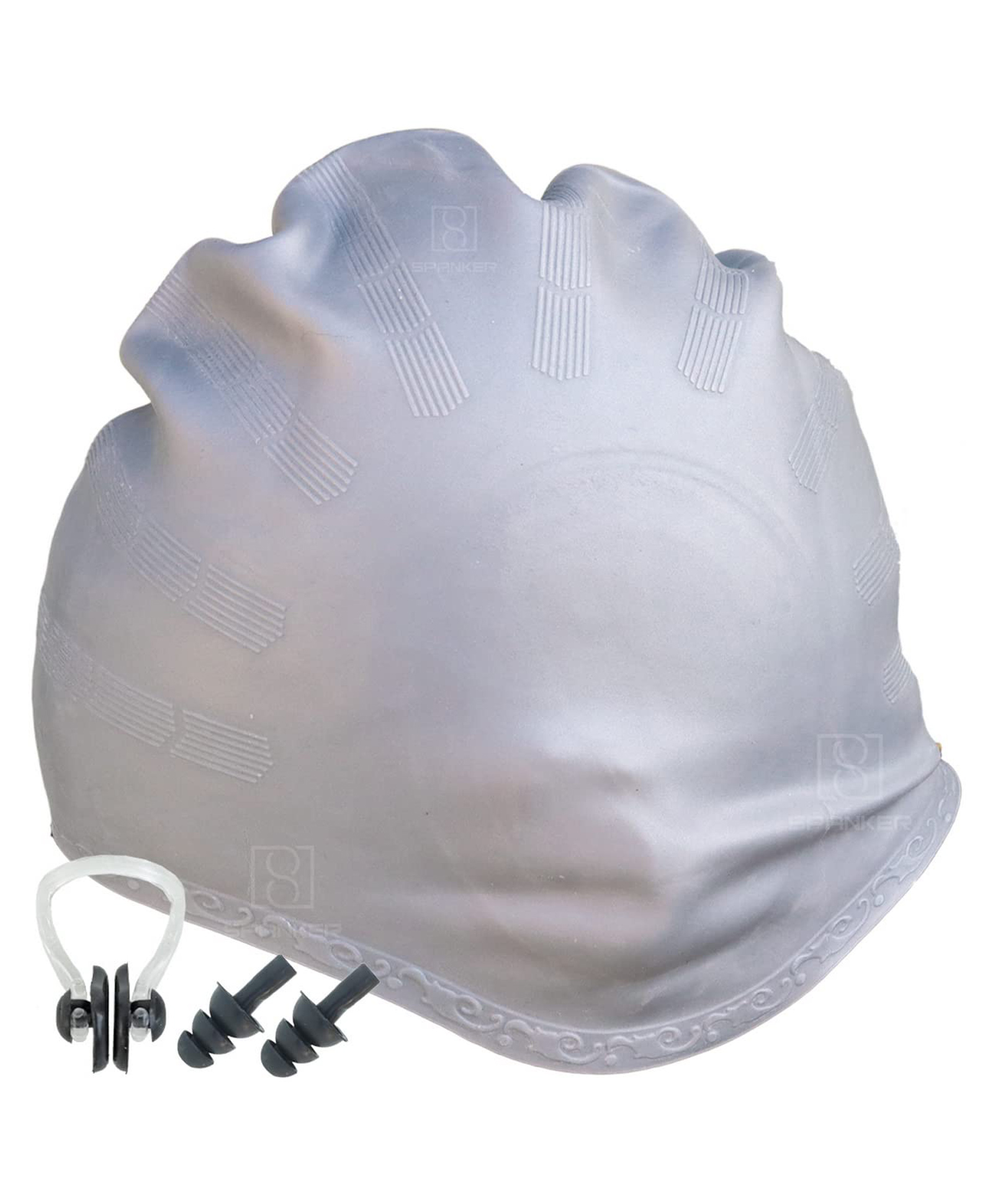 Spanker Unisex Swim Cap with 3D Ear Protection, Durable Flexible Silicone Swimming Hat for Short Long Hair with Ear Plugs&Nose Clip - Grey-image-23