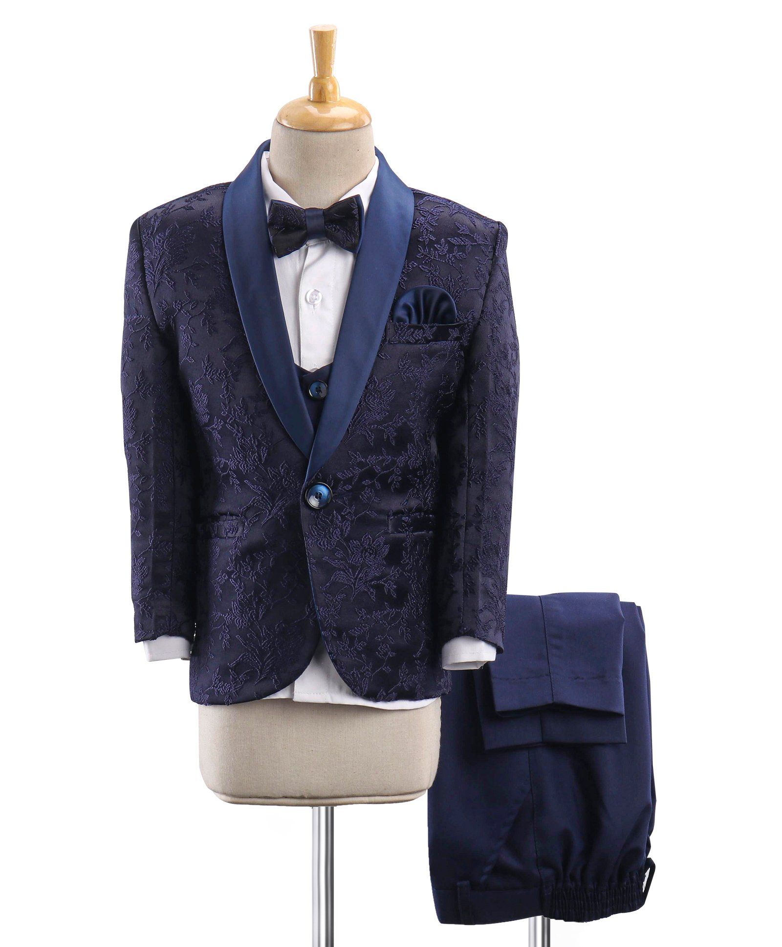 Babyhug Full Sleeves Brocade Party Suit With Blazer Floral Embroidery- Navy Blue-picture-24