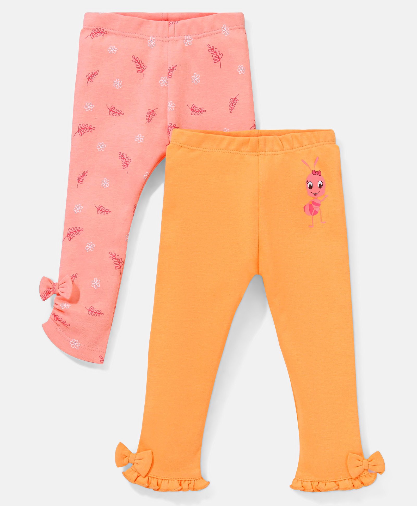 Babyoye Cotton Eco Conscious Full Length Eco Jiva Leggings Leaf Print Pack of 2 - Pink & Orange-picture-24