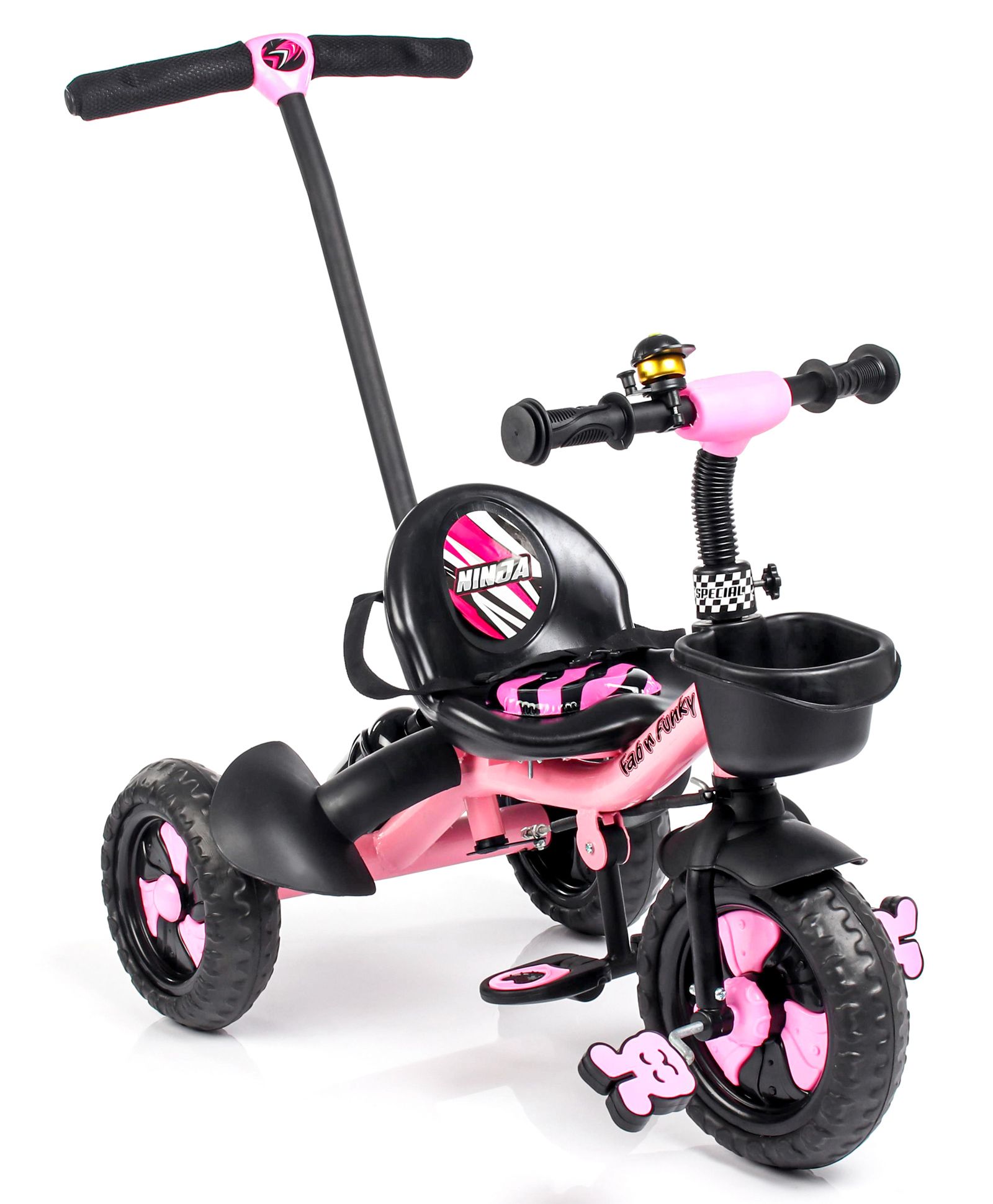 pink tricycle with push handle