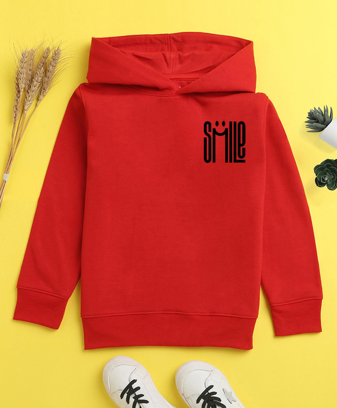 NUSYL Cotton Fleece Unisex Full Sleeves Smile Print Hooded Sweatshirt - Red-picture-24