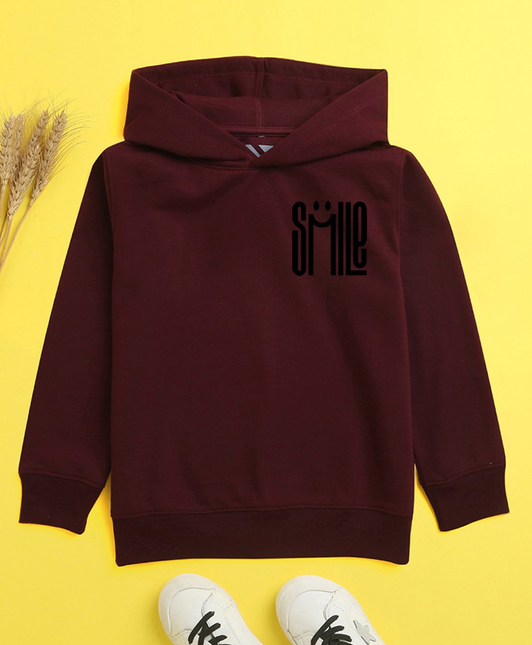 NUSYL Cotton Fleece Unisex Full Sleeves Smile Print Hooded Sweatshirt - Maroon-picture-22