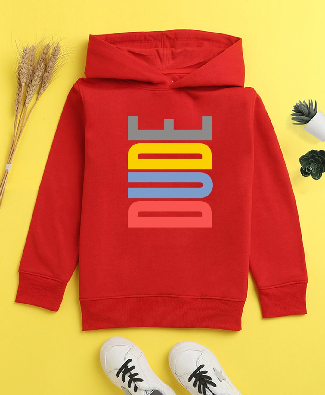 NUSYL Cotton Fleece Unisex Full Sleeves Dude Print Hooded Sweatshirt - Red-picture-14