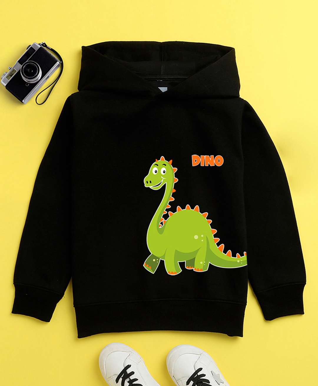 NUSYL Unisex Full Sleeves Dinosaur Printed Fleece Hoodie Sweatshirt - Black-picture-9