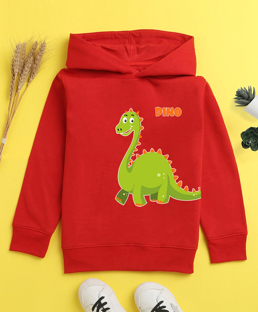 NUSYL Unisex Full Sleeves Dinosaur Printed Fleece Hoodie Sweatshirt - Red-picture-13