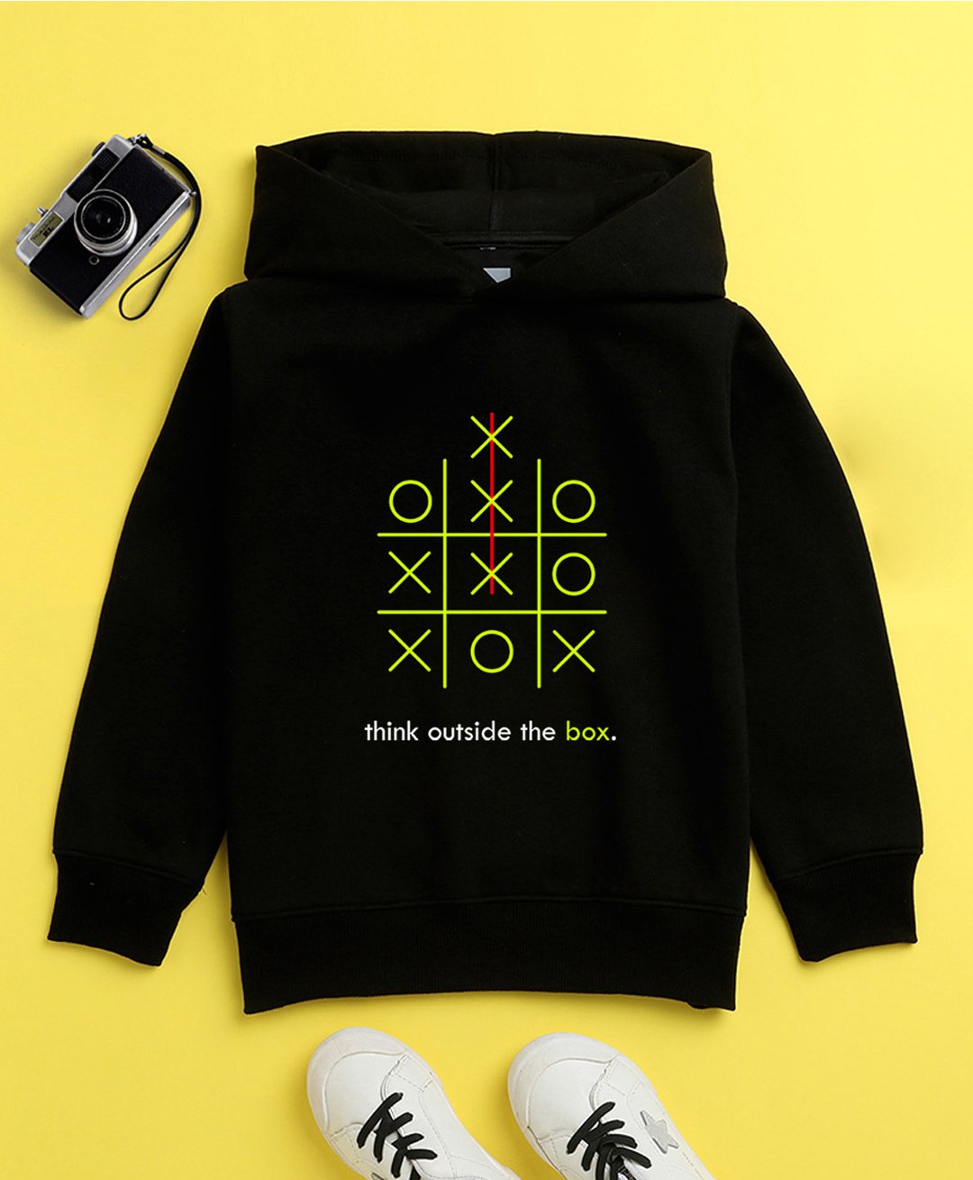 NUSYL Full Sleeves Think Outside The Box & XO Printed Hooded Sweatshirt - Black-picture-8