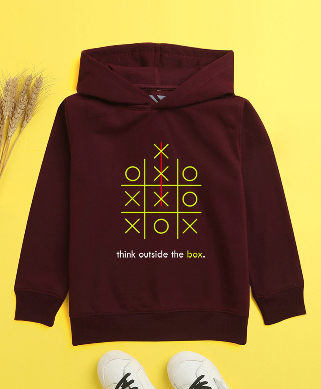 NUSYL Full Sleeves Think Outside The Box & XO Printed Hooded Sweatshirt - Maroon-picture-15