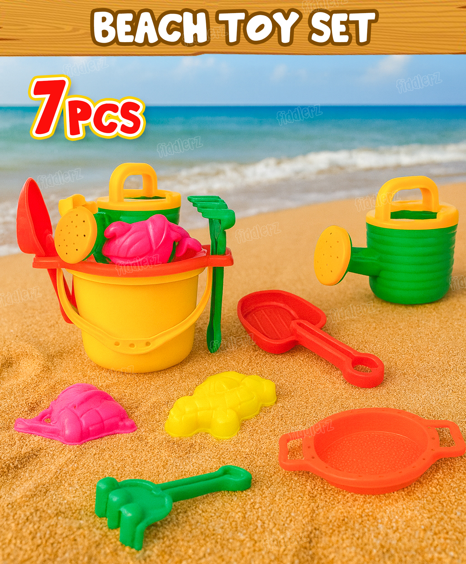 Fiddlerz Beach Sand Game Castle Building Beach Toy Set Pack of 9 - Multicolor-image-43