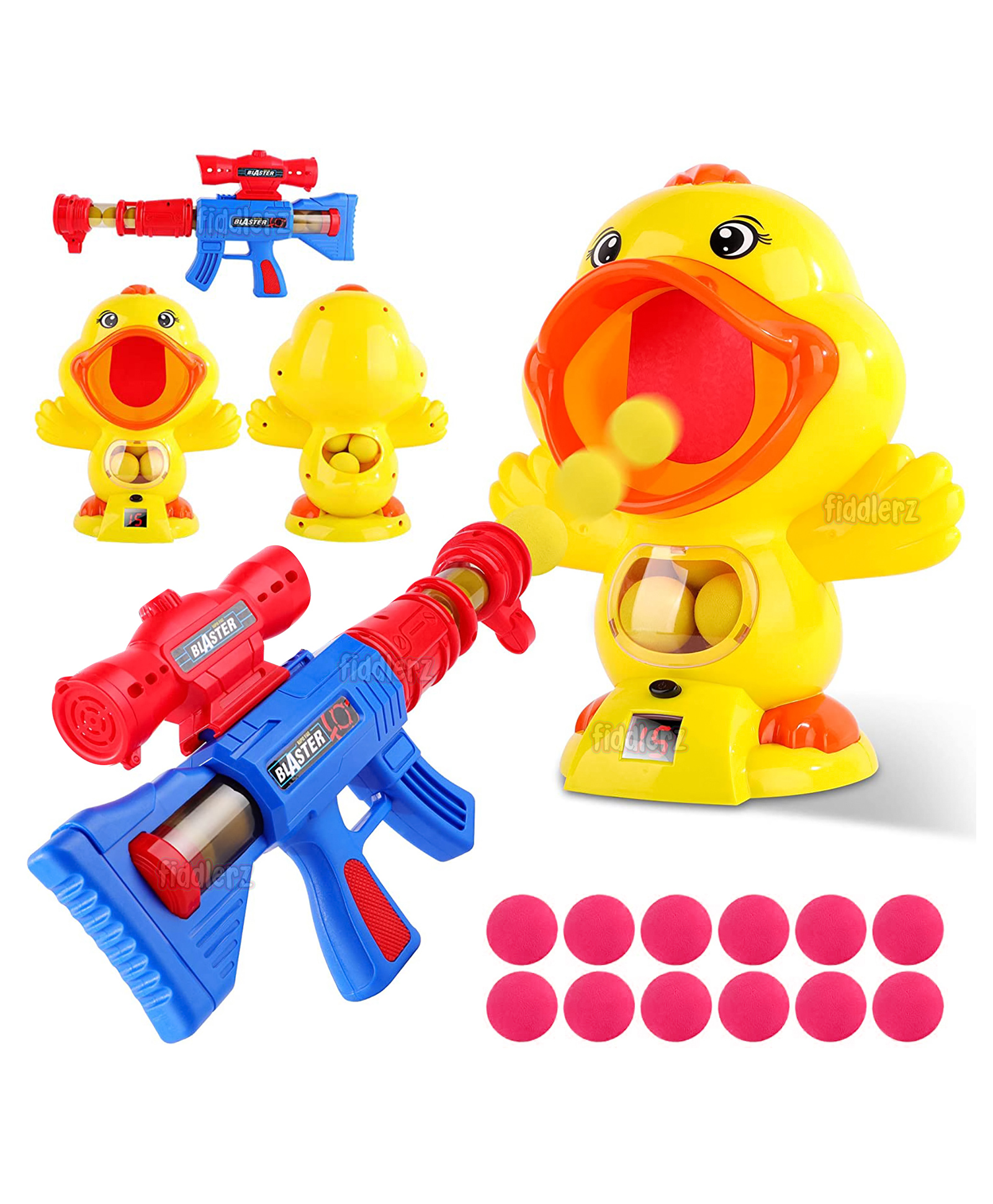 Fiddlerz Hungry Duck Feeding Game Toy Guns Shooting Games With Electronic Target With Lcd Score Record Sound 12 Soft Foam Balls Toys - Yellow-picture-14