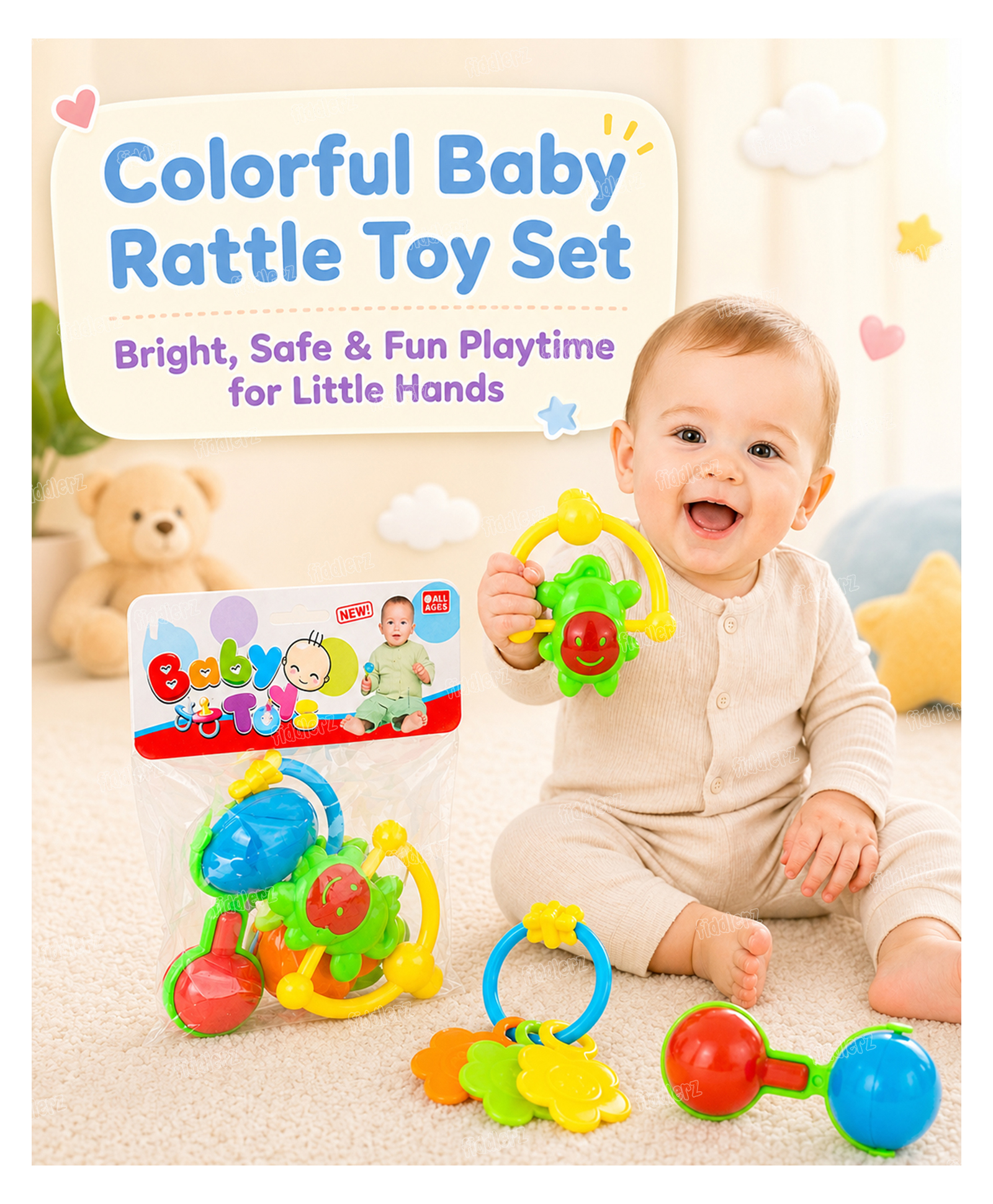 Fiddlerz Rattles Toys for Kids Pack of 3 - Multicolour-image-35