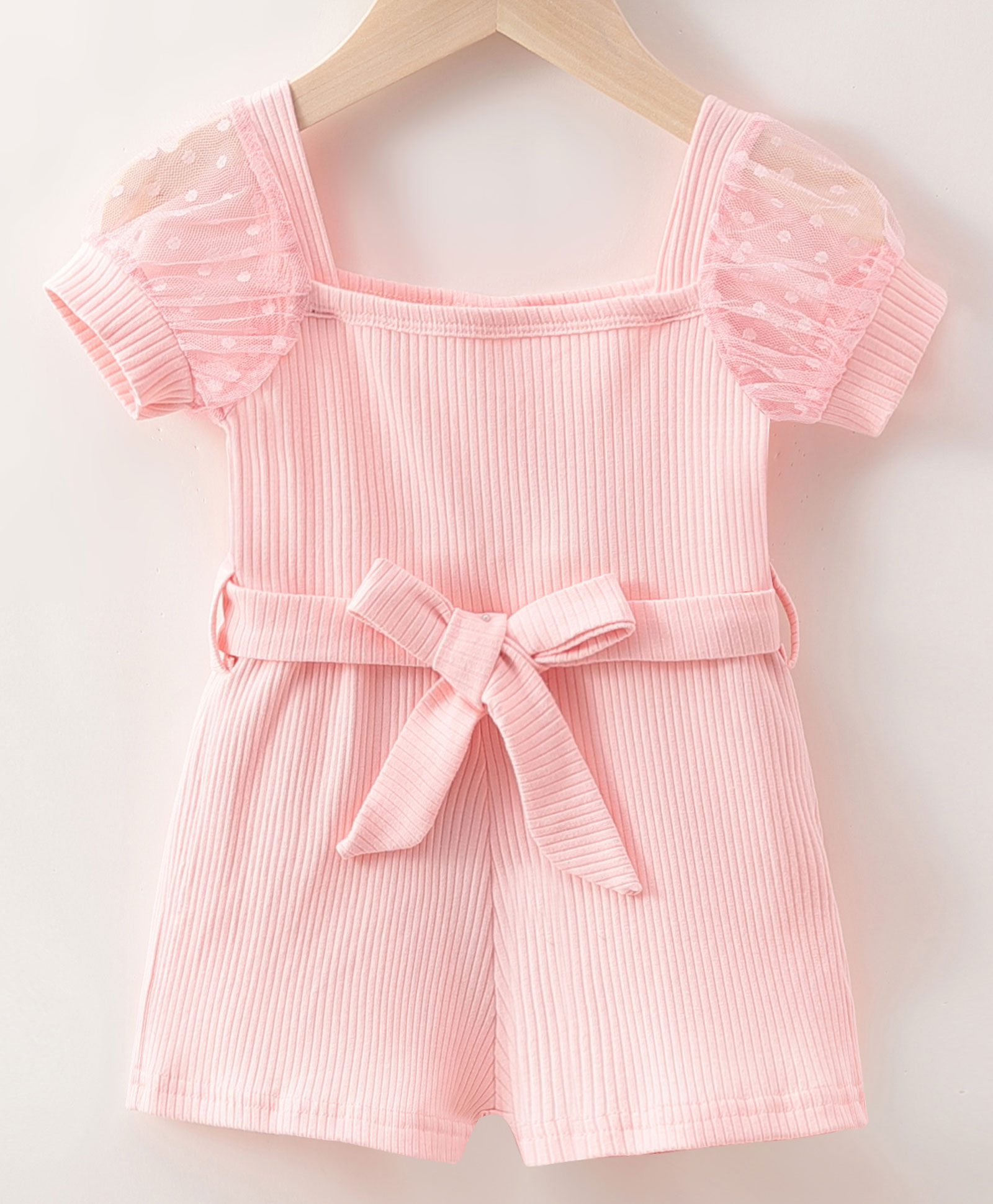 Kookie Kids Short Sleeves Jumpsuit with Belt Solid Colour - Pink-picture-13