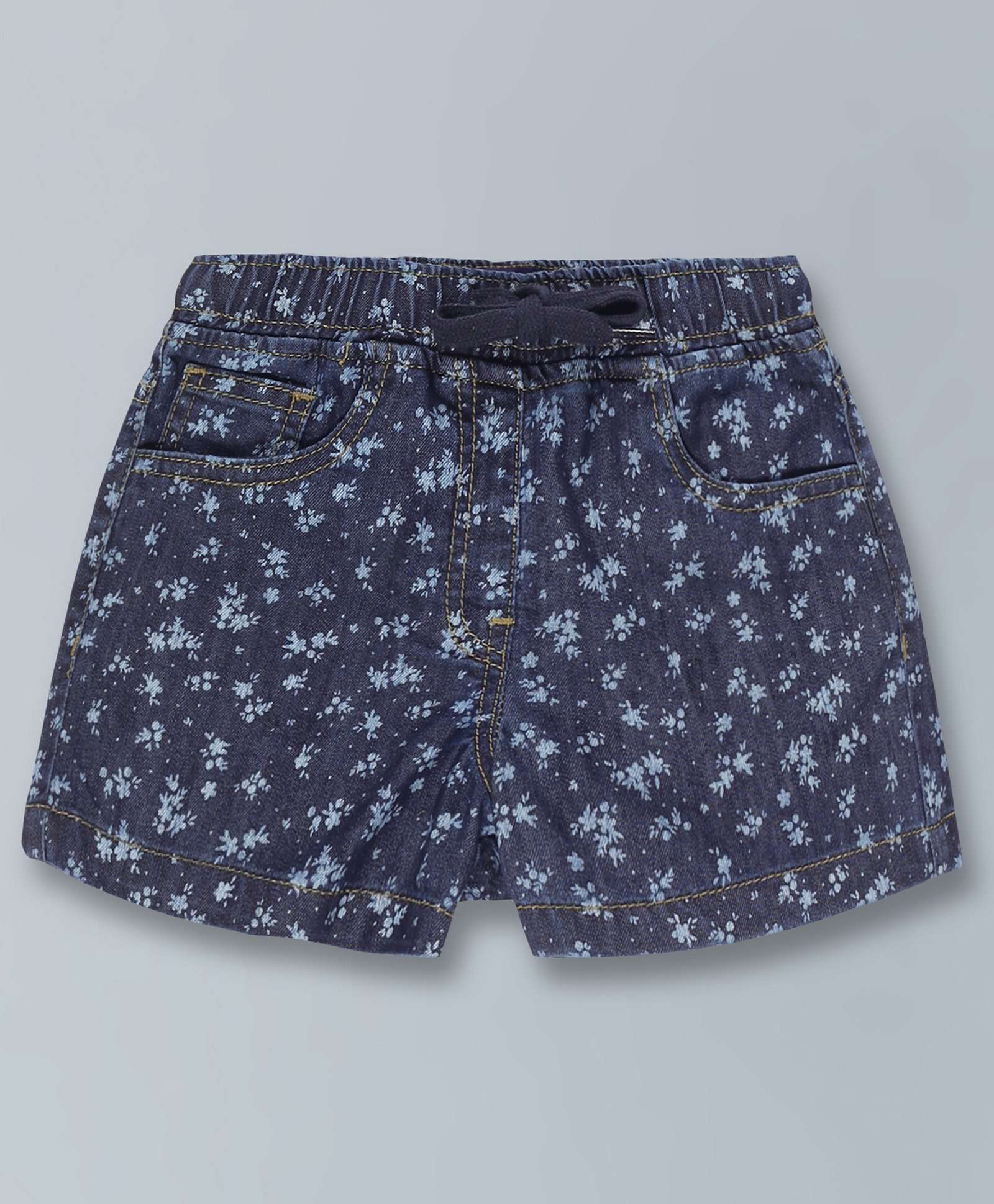 Kiddopanti Seamless Flower Printed Shorts With Front Pockets - Blue-image-48