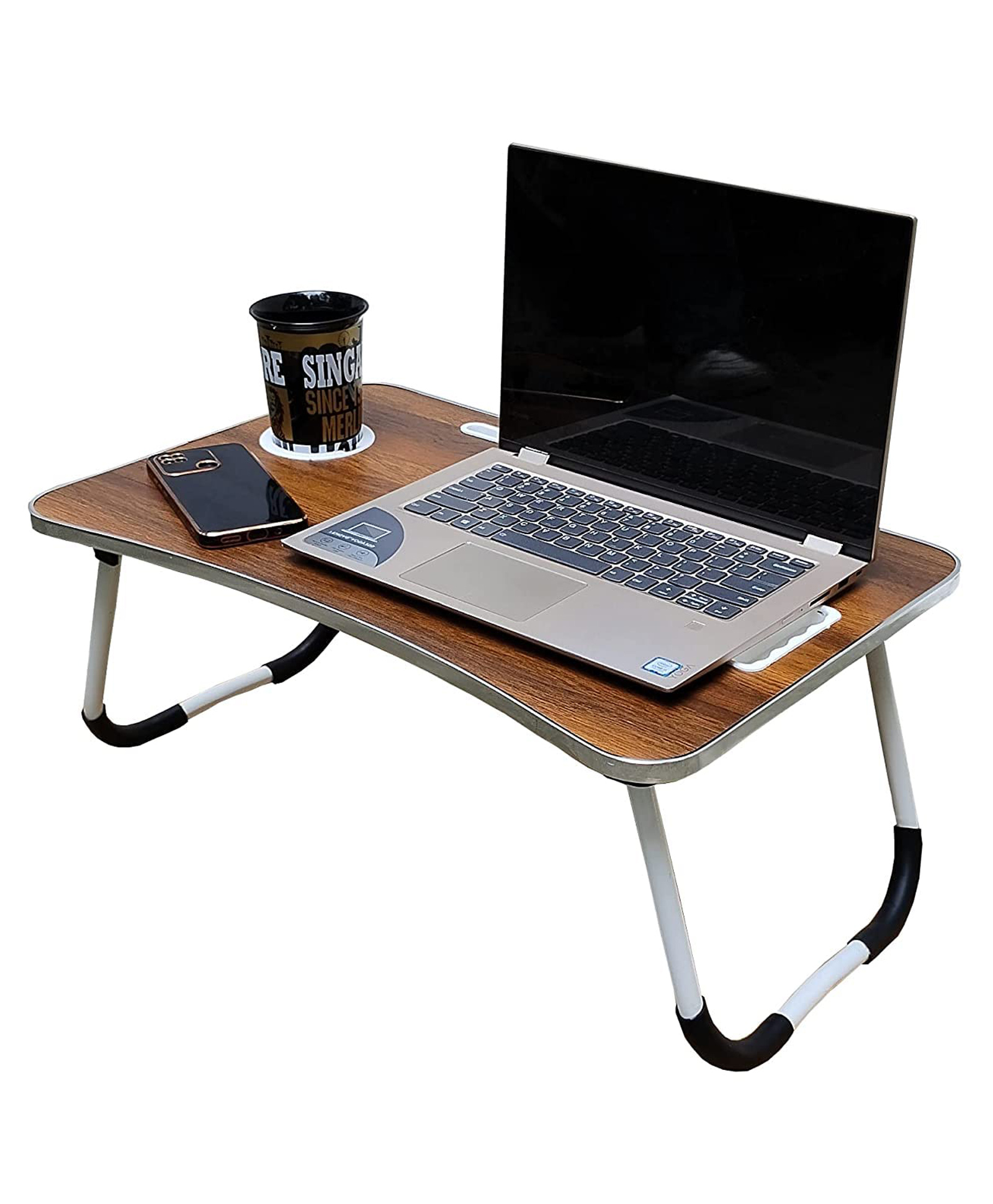 muren Foldable Space Saving Study Multipurpose Table with Tablet Mobile Slot & Cup Holder -Brown-picture-13