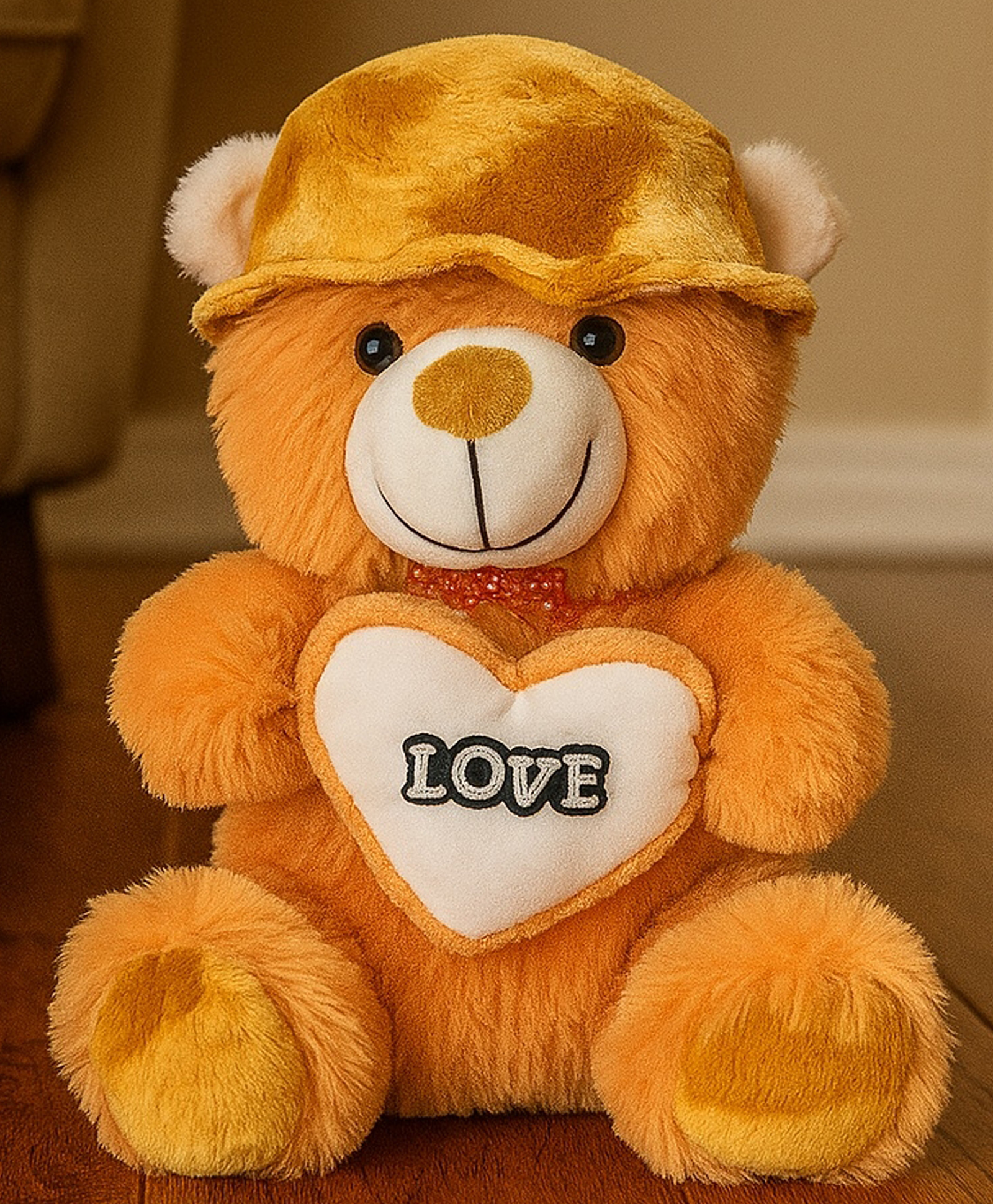 GoldenHub Teddy Bear Sitting with Cap Brown with Heart - Height 30 cm-image-32