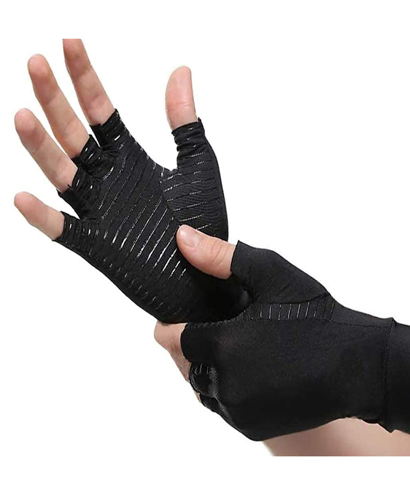 MOMISY Arthritis Copper Infused Finger Less Compression Extra Large Gloves - Black-image-3